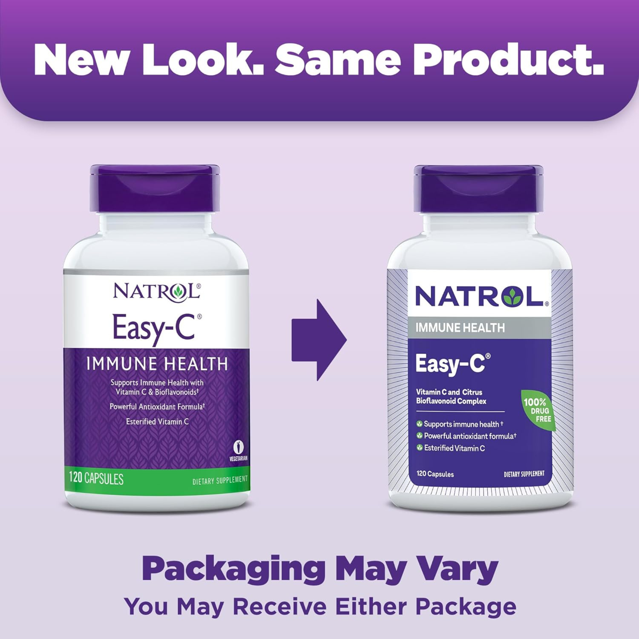 Natrol, Easy-C Immune Health Supplement, Vitamin C with Bioflavonoids, Antioxidant and Immune Support, 500 mg, 120 Veggie Capsules