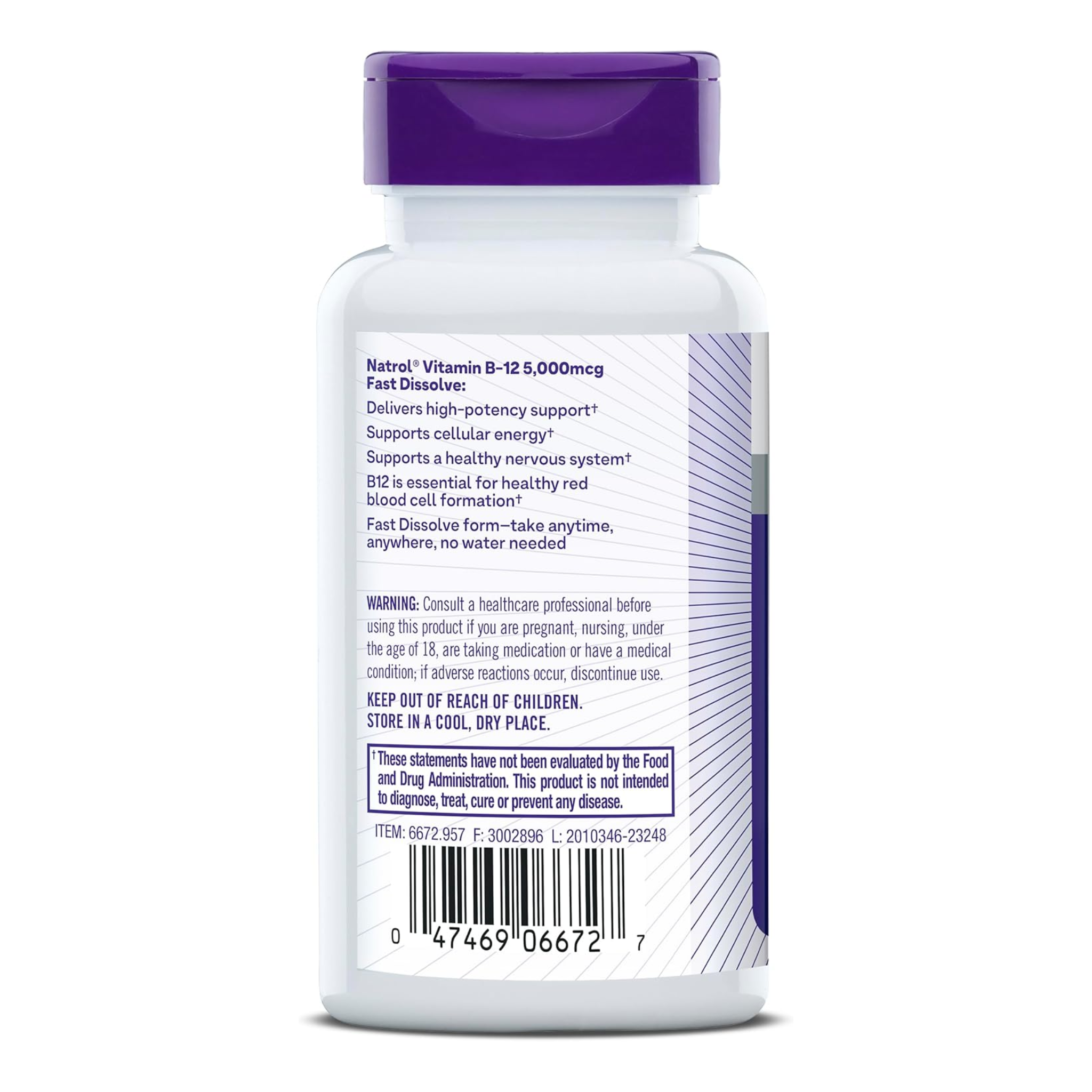 Natrol, Vitamin B12 Fast Dissolve Tablets, Energy Support, Nervous System Health, Maximum Strength, Strawberry Flavor, Quick-Absorbing Formula, 5,000 mcg, 100 Count (Pack of 12)