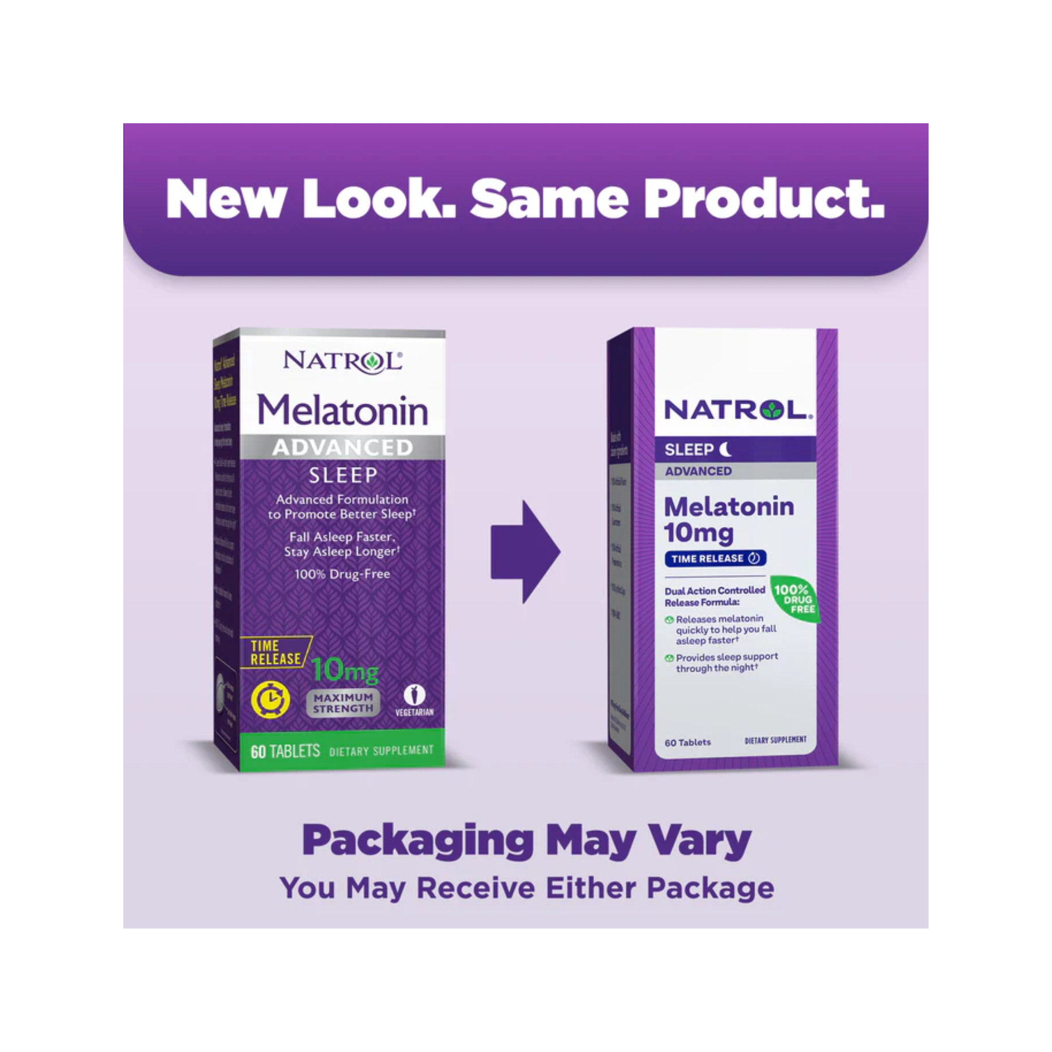 Natrol, Advanced Sleep Melatonin Time Release Tablets, 10mg Nighttime Support, 60 Count