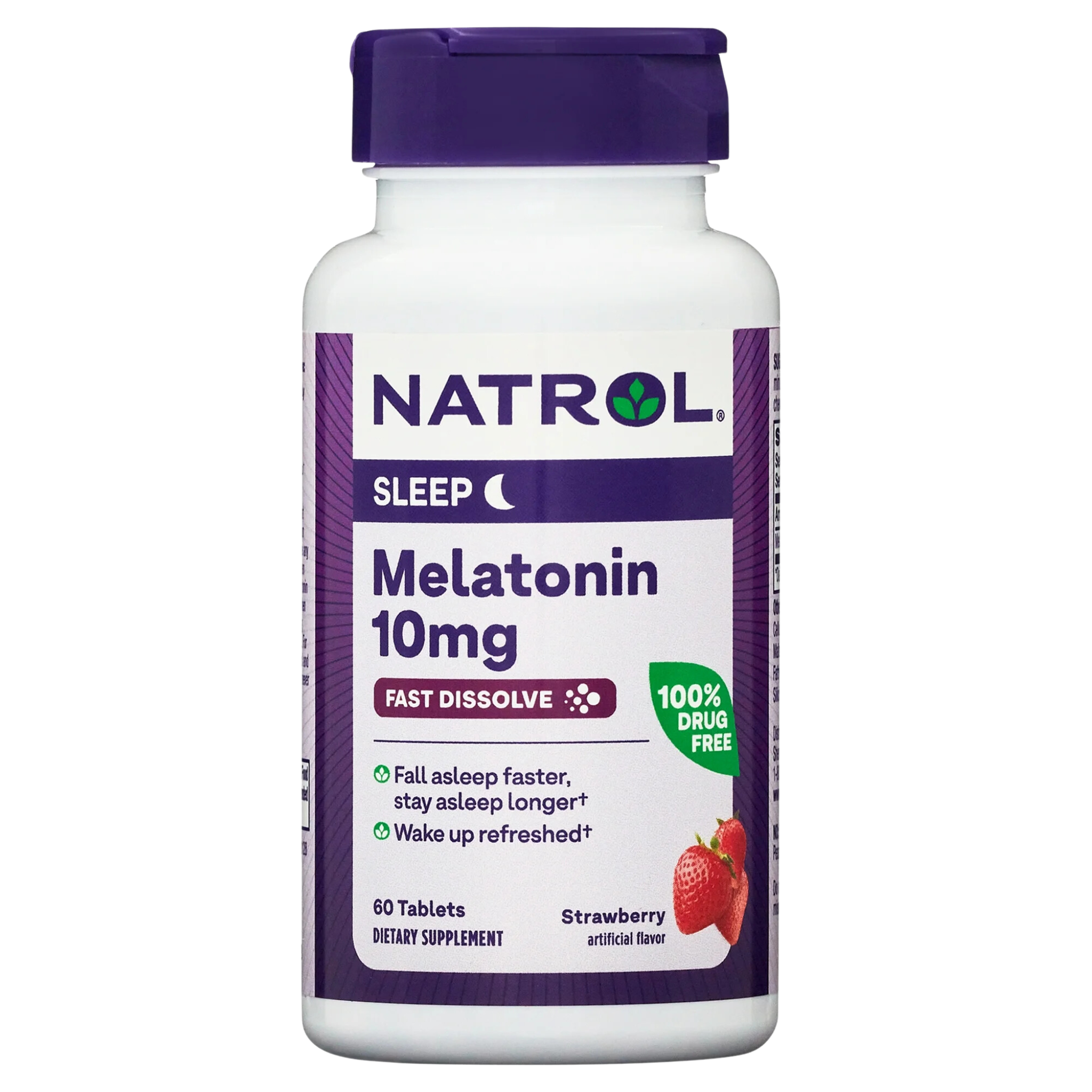 Natrol, Sleep Melatonin Fast Dissolve Tablets, 10mg Nighttime Sleep Aid, Strawberry Flavor, 60 Count