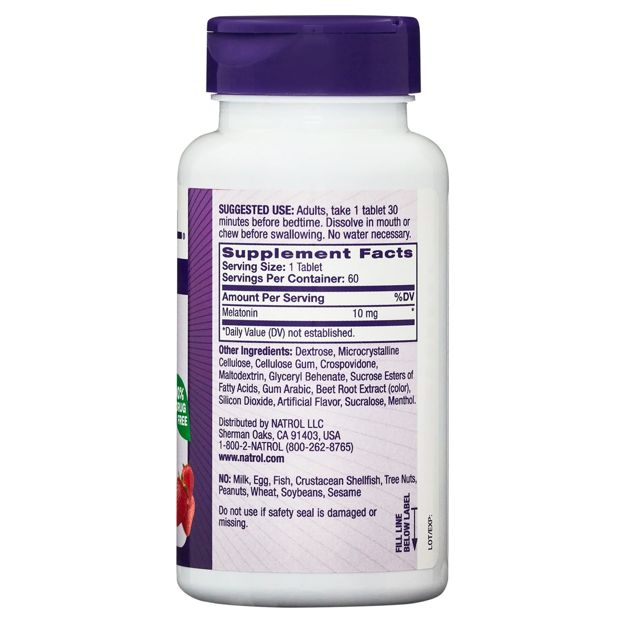 Natrol, Sleep Melatonin Fast Dissolve Tablets, 10mg Nighttime Sleep Aid, Strawberry Flavor, 60 Count
