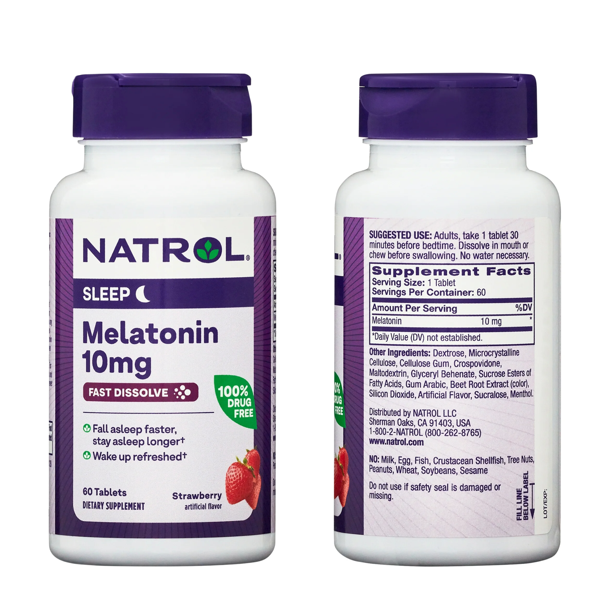Natrol, Sleep Melatonin Fast Dissolve Tablets, 10mg Nighttime Sleep Aid, Strawberry Flavor, 60 Count