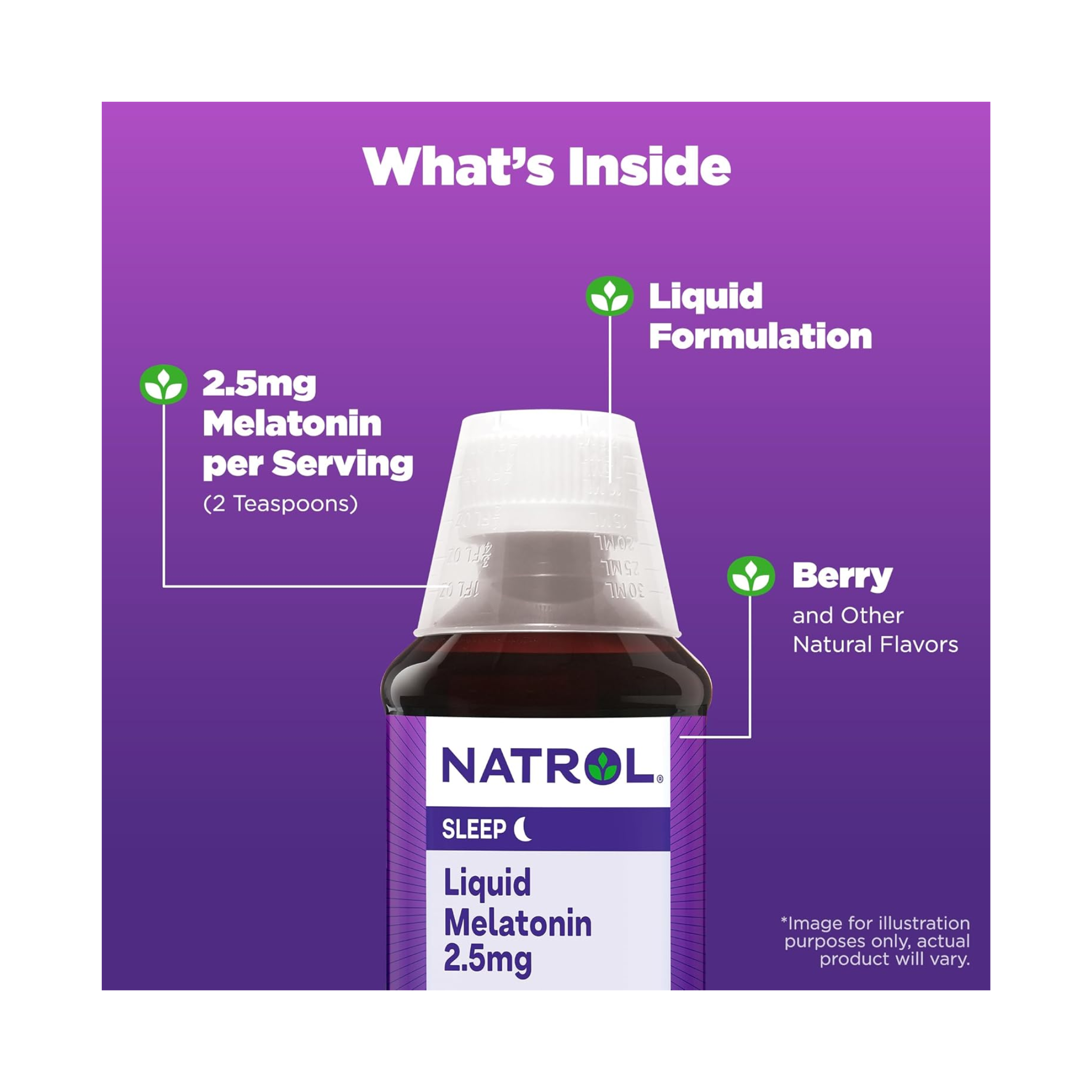 Natrol, Liquid Melatonin, 2.5mg Sleep Support, Berry Flavor, 8 fl oz