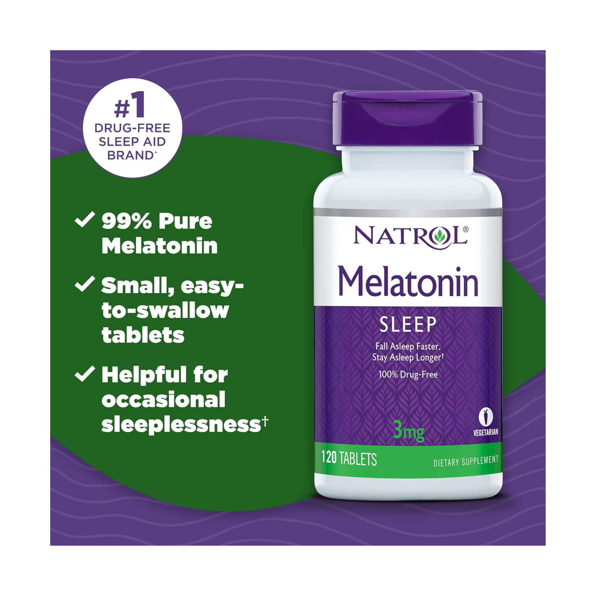 Natrol, Melatonin Tablets, 3mg Nighttime Sleep Support, 120 Count