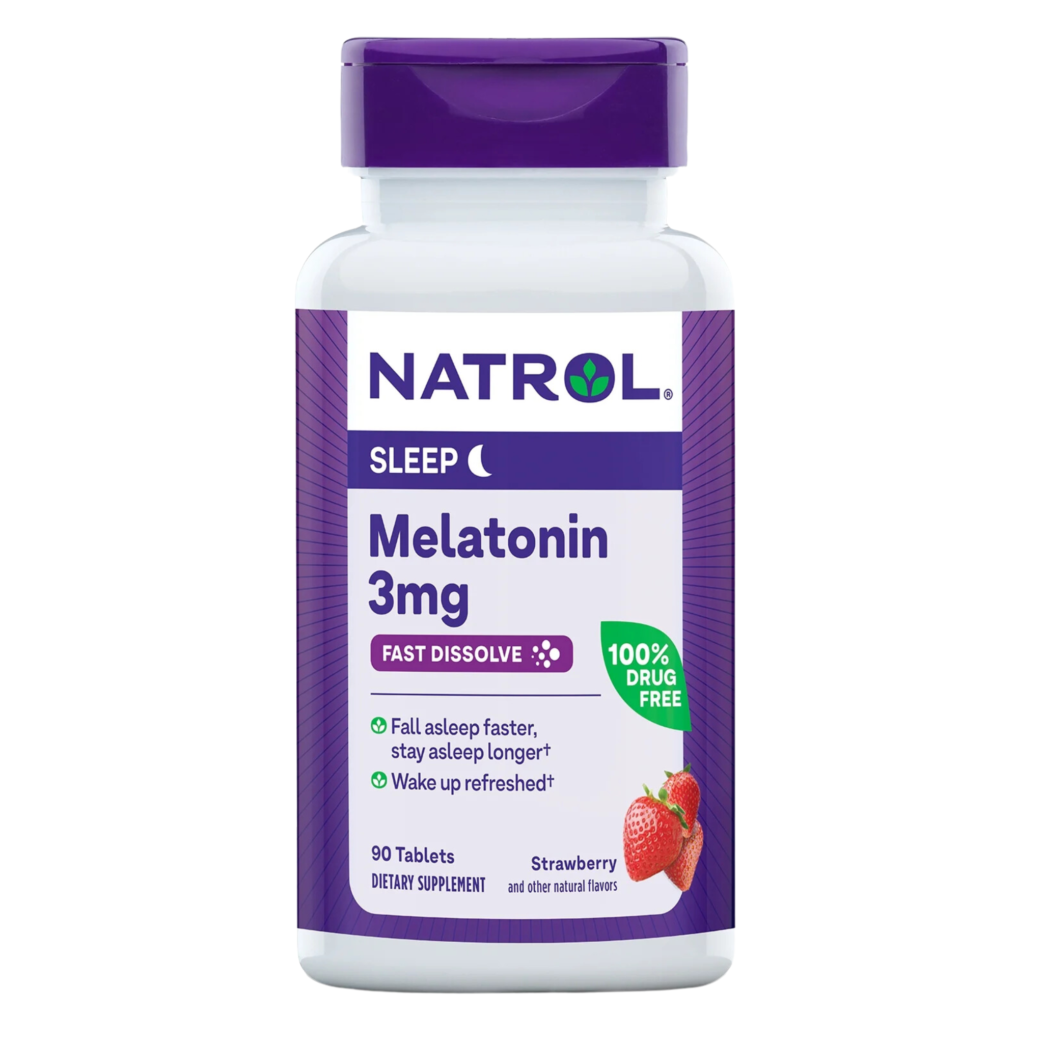Natrol, Sleep Melatonin Fast Dissolve Tablets, 3mg Nighttime Sleep Aid, Strawberry Flavor, 90 Count