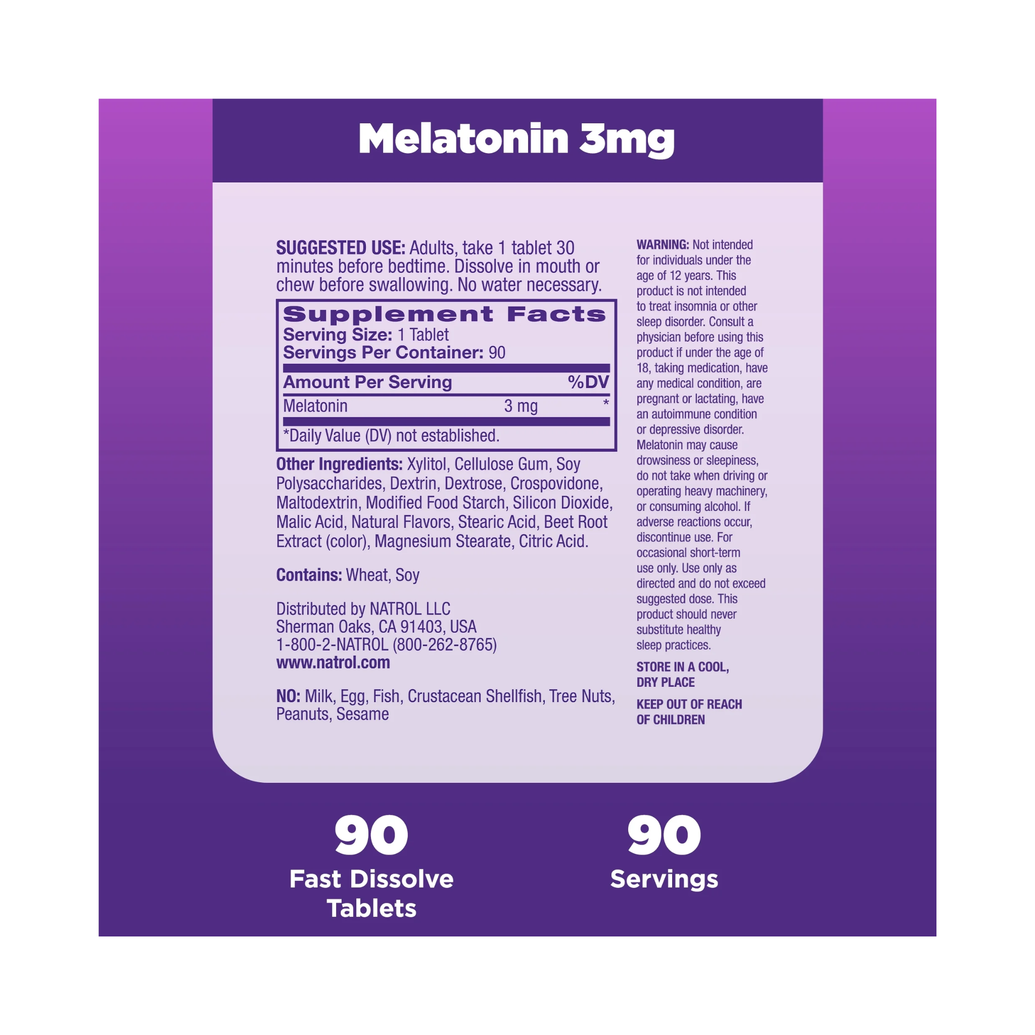 Natrol, Sleep Melatonin Fast Dissolve Tablets, 3mg Nighttime Sleep Aid, Strawberry Flavor, 90 Count