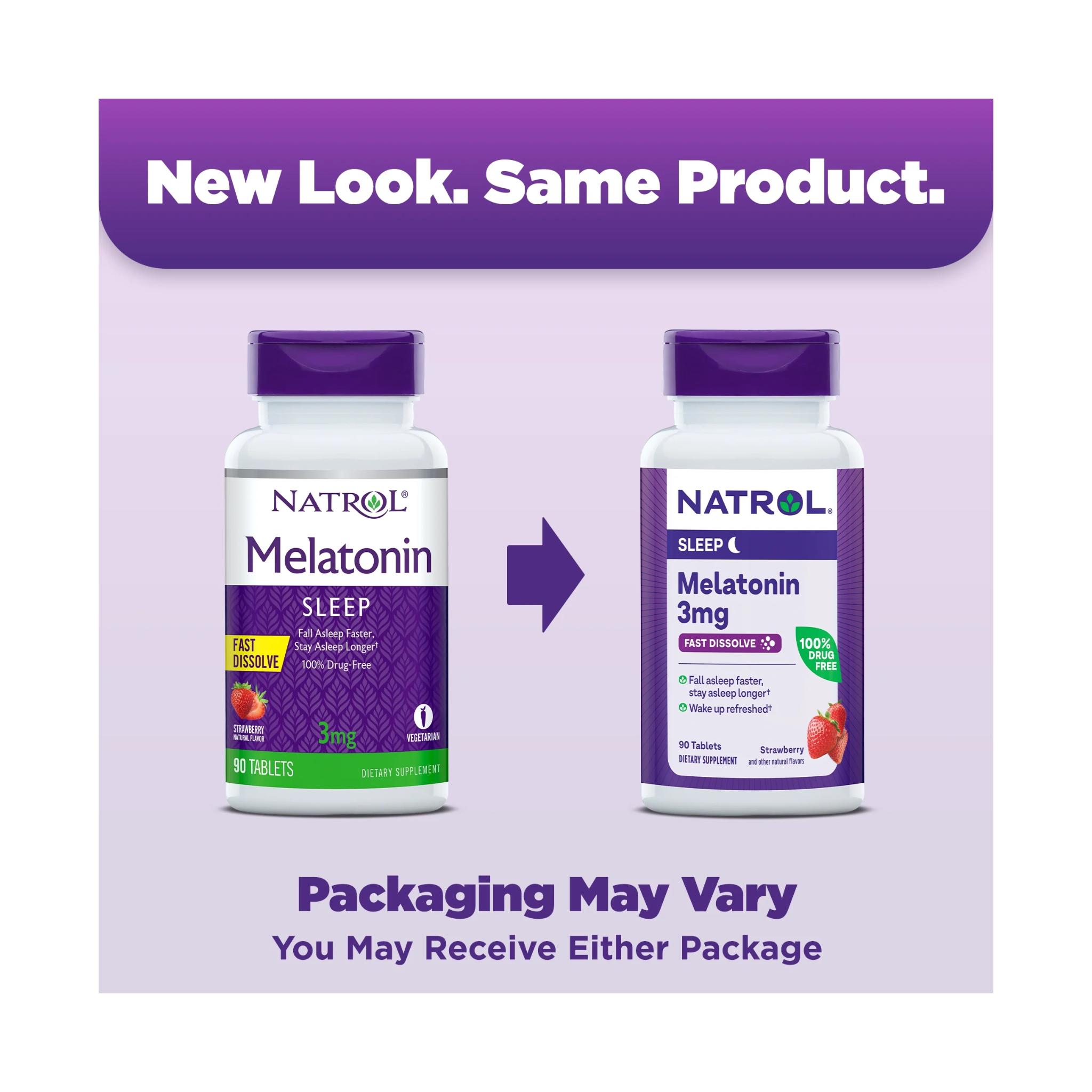 Natrol, Sleep Melatonin Fast Dissolve Tablets, 3mg Nighttime Sleep Aid, Strawberry Flavor, 90 Count
