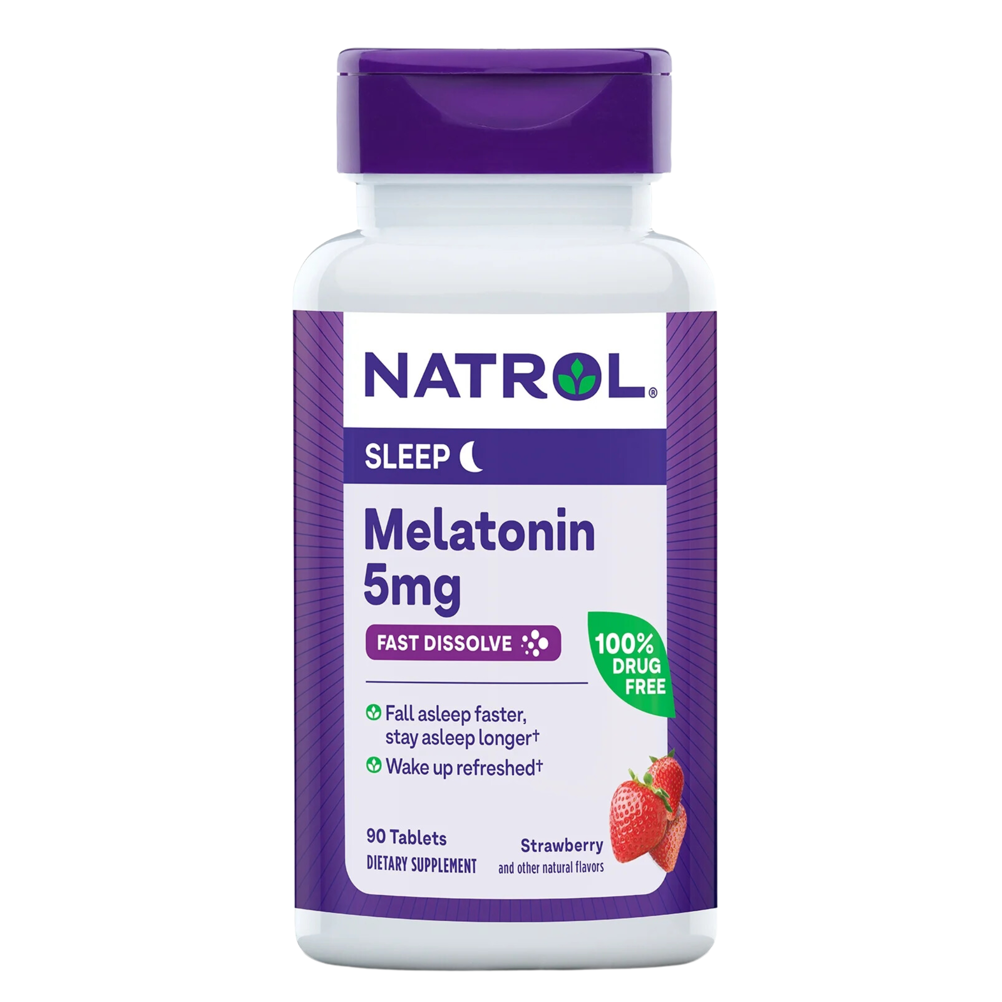 Natrol, Extra Strength Melatonin Fast Dissolve Tablets, 5mg Nighttime Sleep Aid, Strawberry Flavor, 90 Count
