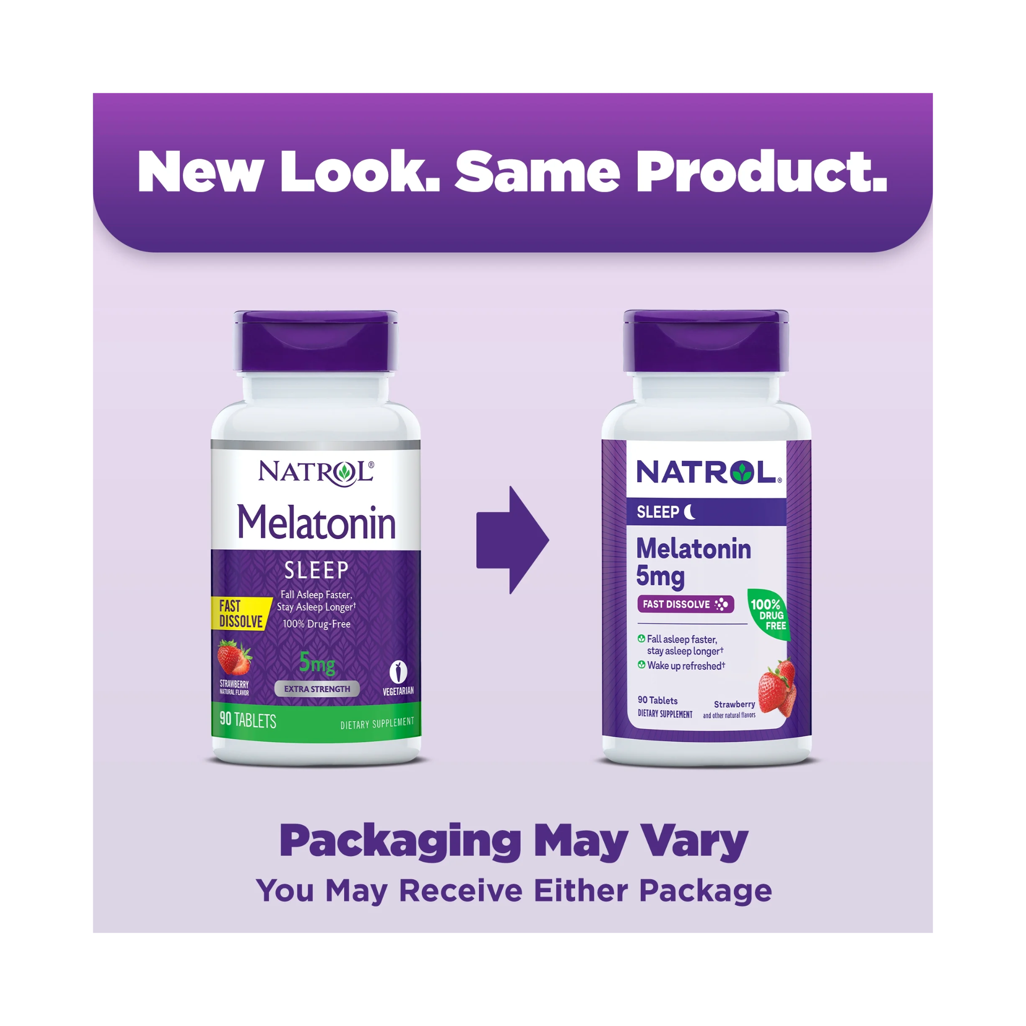 Natrol, Extra Strength Melatonin Fast Dissolve Tablets, 5mg Nighttime Sleep Aid, Strawberry Flavor, 90 Count