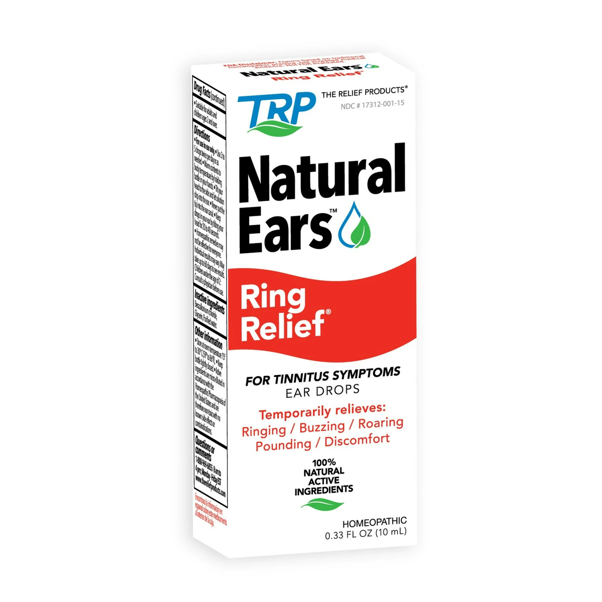 Natural Ears, Ring Relief Ear Drops, Tinnitus Symptoms, 1 count, 0.33 fl oz