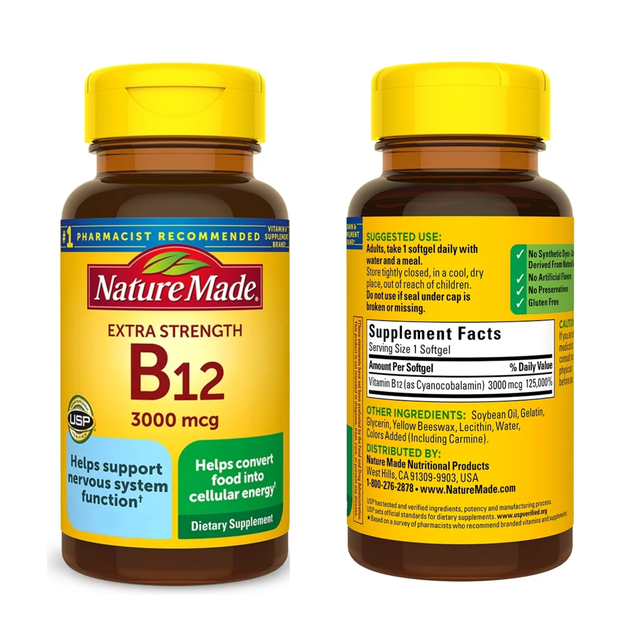 Nature Made, Extra Strength B12 3000 mcg, High Potency Softgels, Supports Energy & Nerve Health, 60 Count