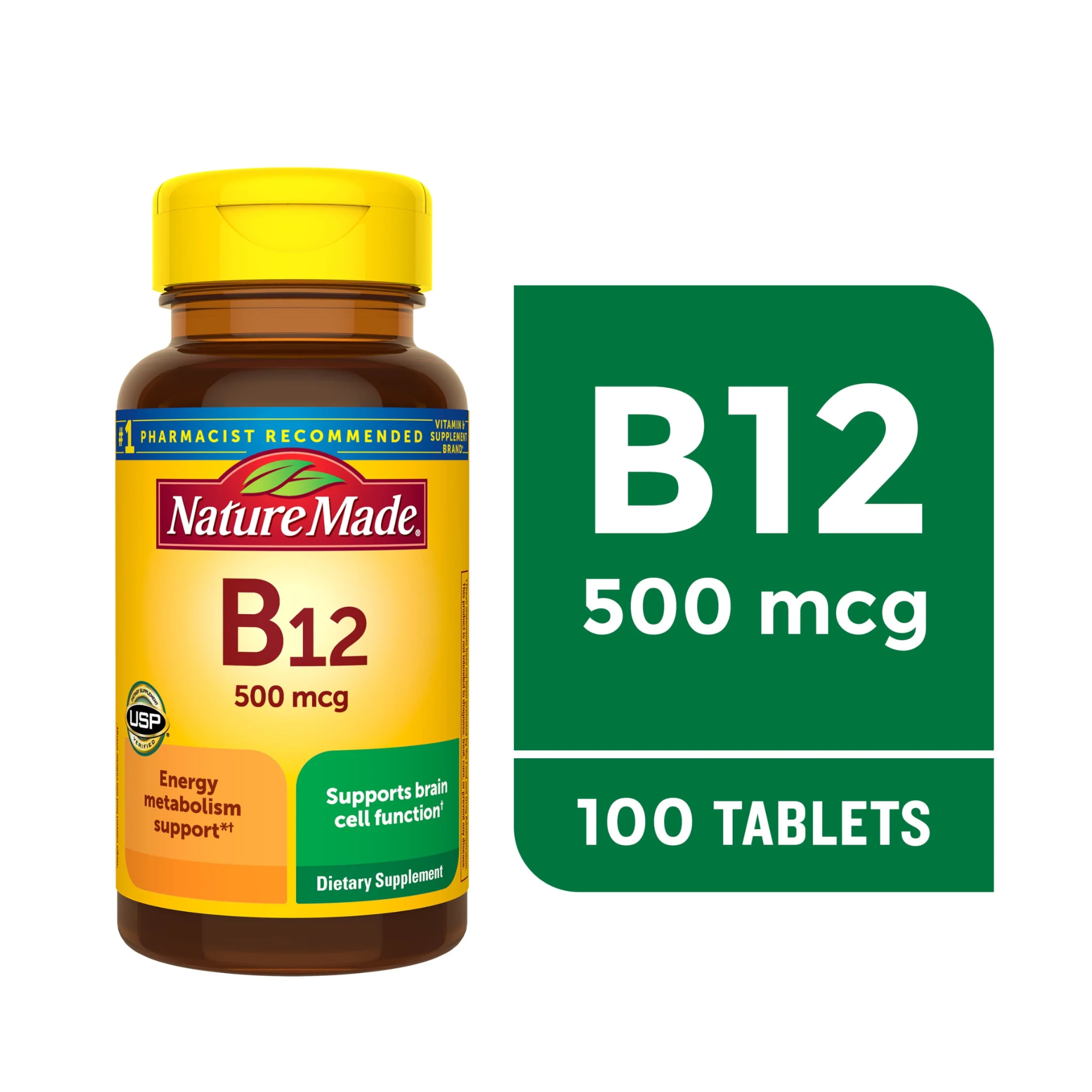 Nature Made, Vitamin B12 500 mcg, Tablets, Supports Energy Production & Nerve Health, 100 Count