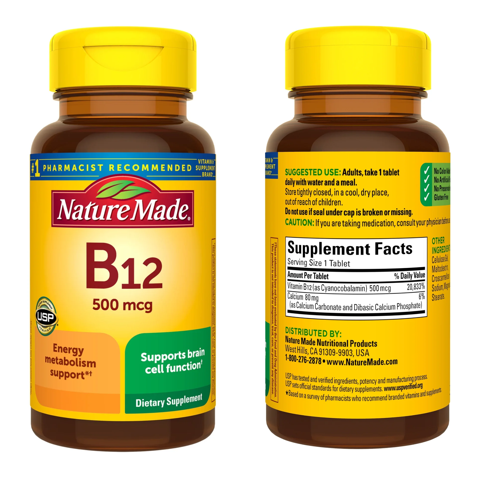 Nature Made, Vitamin B12 500 mcg, Tablets, Supports Energy Production & Nerve Health, 100 Count
