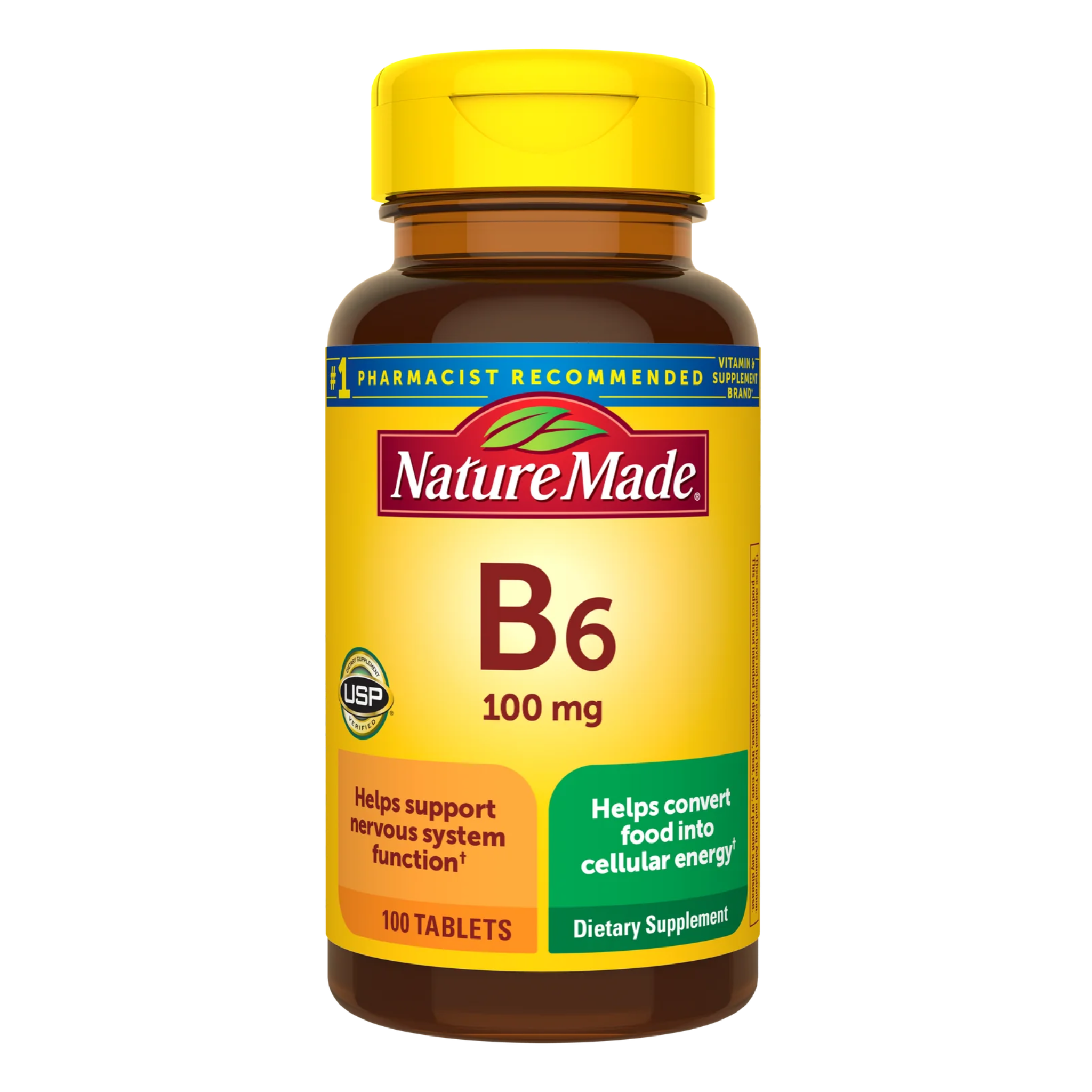 Nature Made, Vitamin B-6 100 mg, Supports Healthy Brain and Nerve Function, Dietary Supplement Tablets, 100 Count
