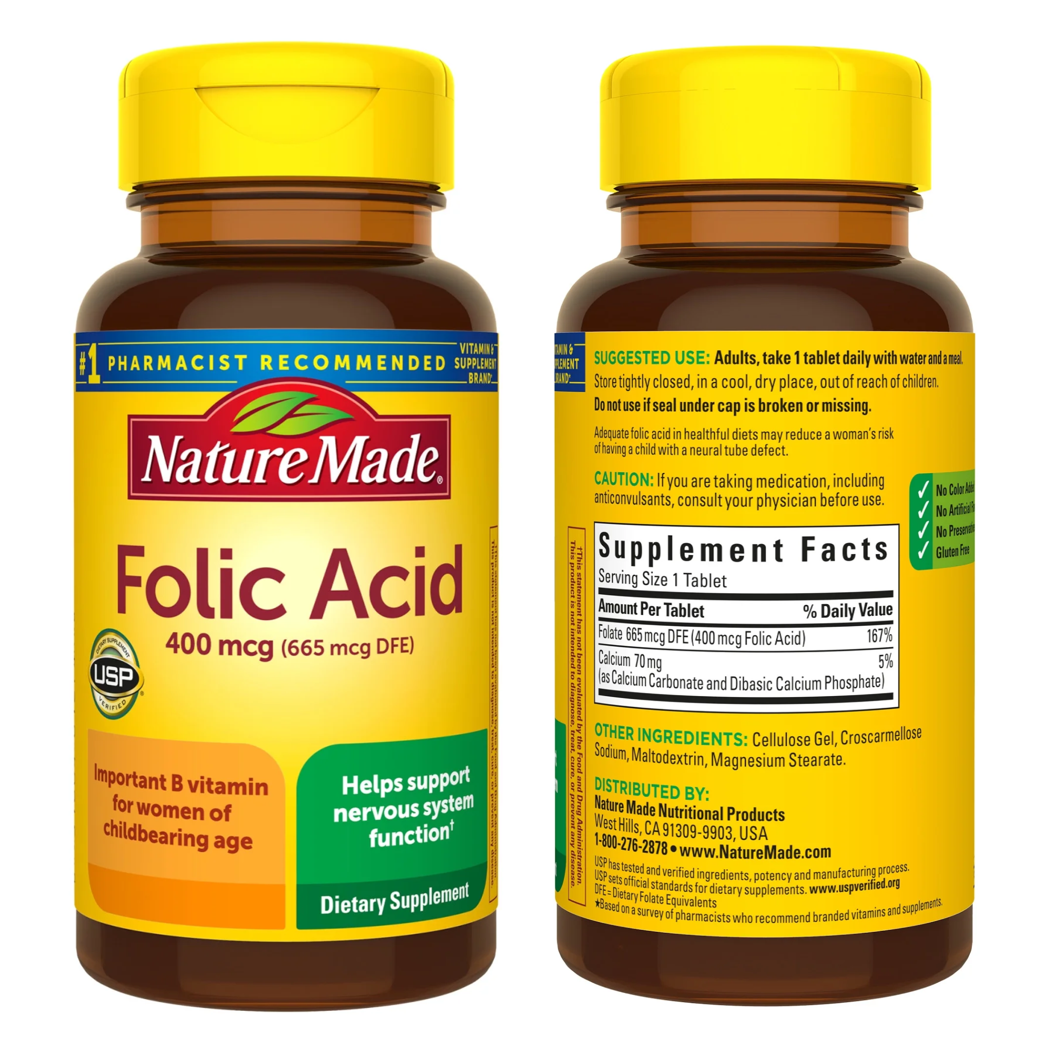 Nature Made, Folic Acid Tablets, Supports Red Blood Cell Formation & DNA Synthesis, 400 mcg , 250 Count