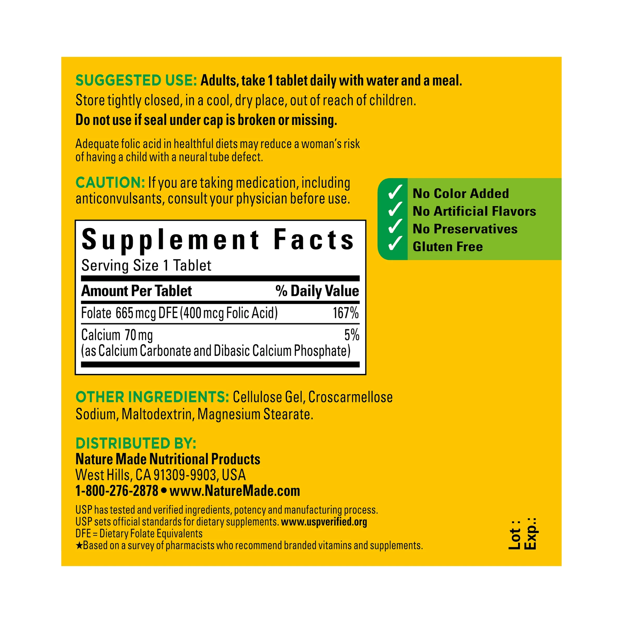 Nature Made, Folic Acid Tablets, Supports Red Blood Cell Formation & DNA Synthesis, 400 mcg , 250 Count