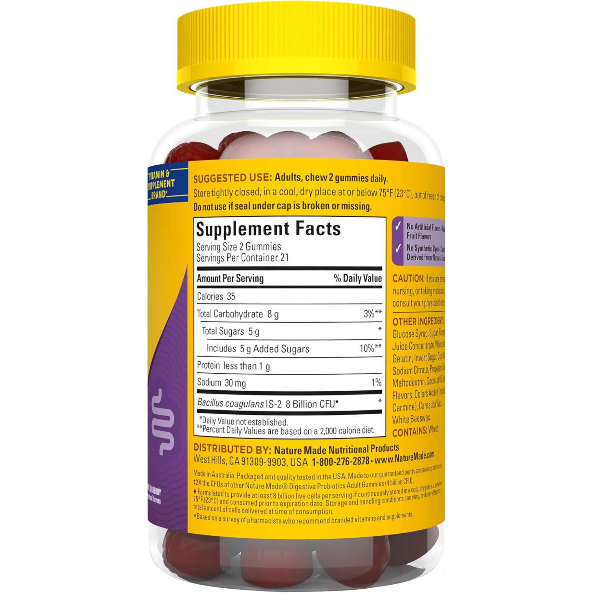 Nature Made, Ultra Strength Digestive Probiotics, Gut & Digestive Health Support, 42 Gummies, 21-Day Supply