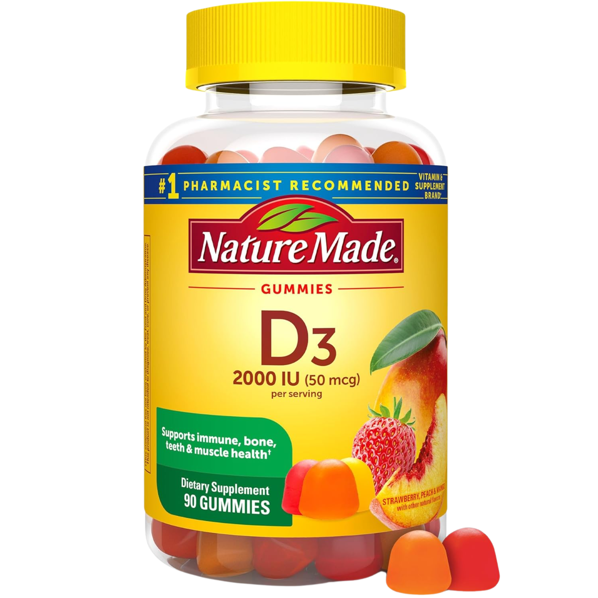 Nature Made, Vitamin D3 2000 IU, Bone, Teeth, Muscle, and Immune Health Support, Tasty Gummies, 90 Count