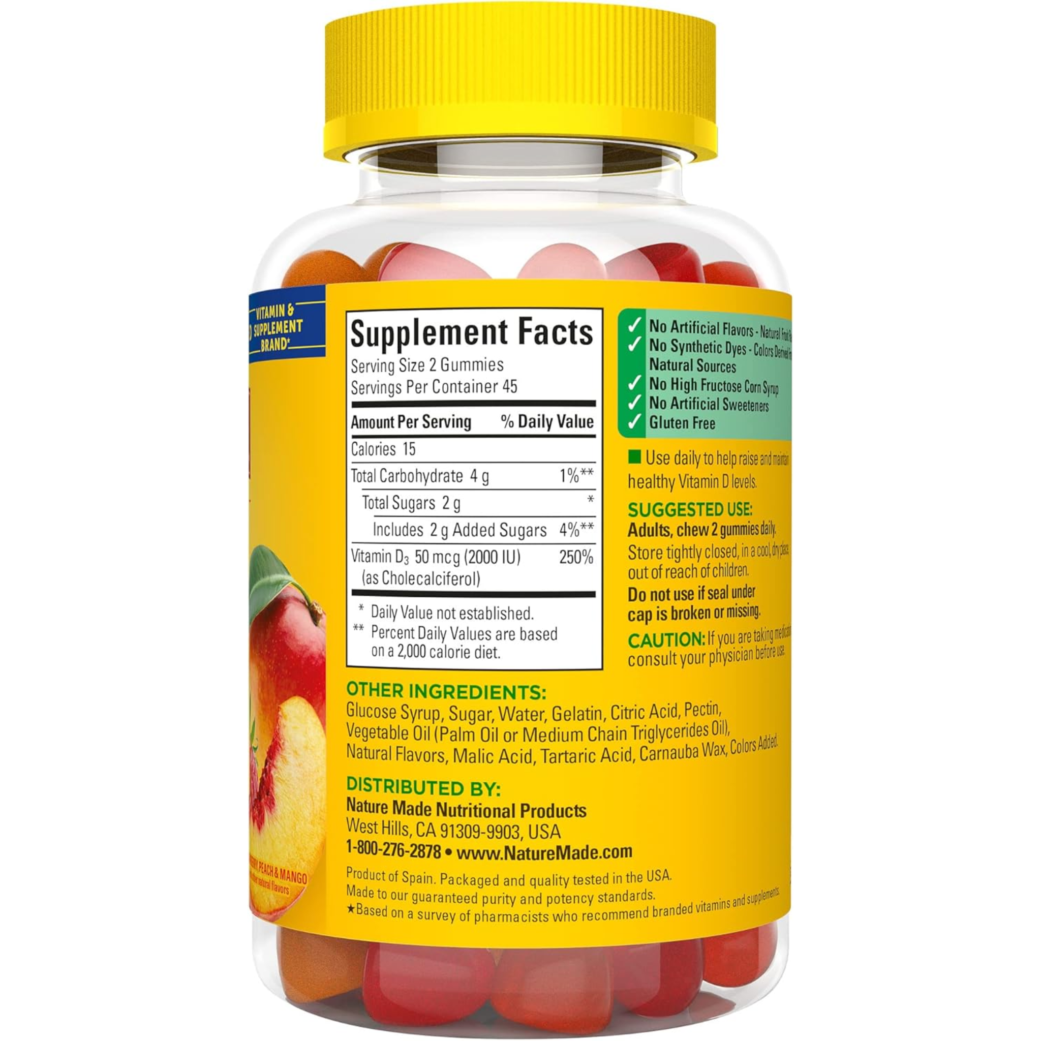 Nature Made, Vitamin D3 2000 IU, Bone, Teeth, Muscle, and Immune Health Support, Tasty Gummies, 90 Count - Pharmaful