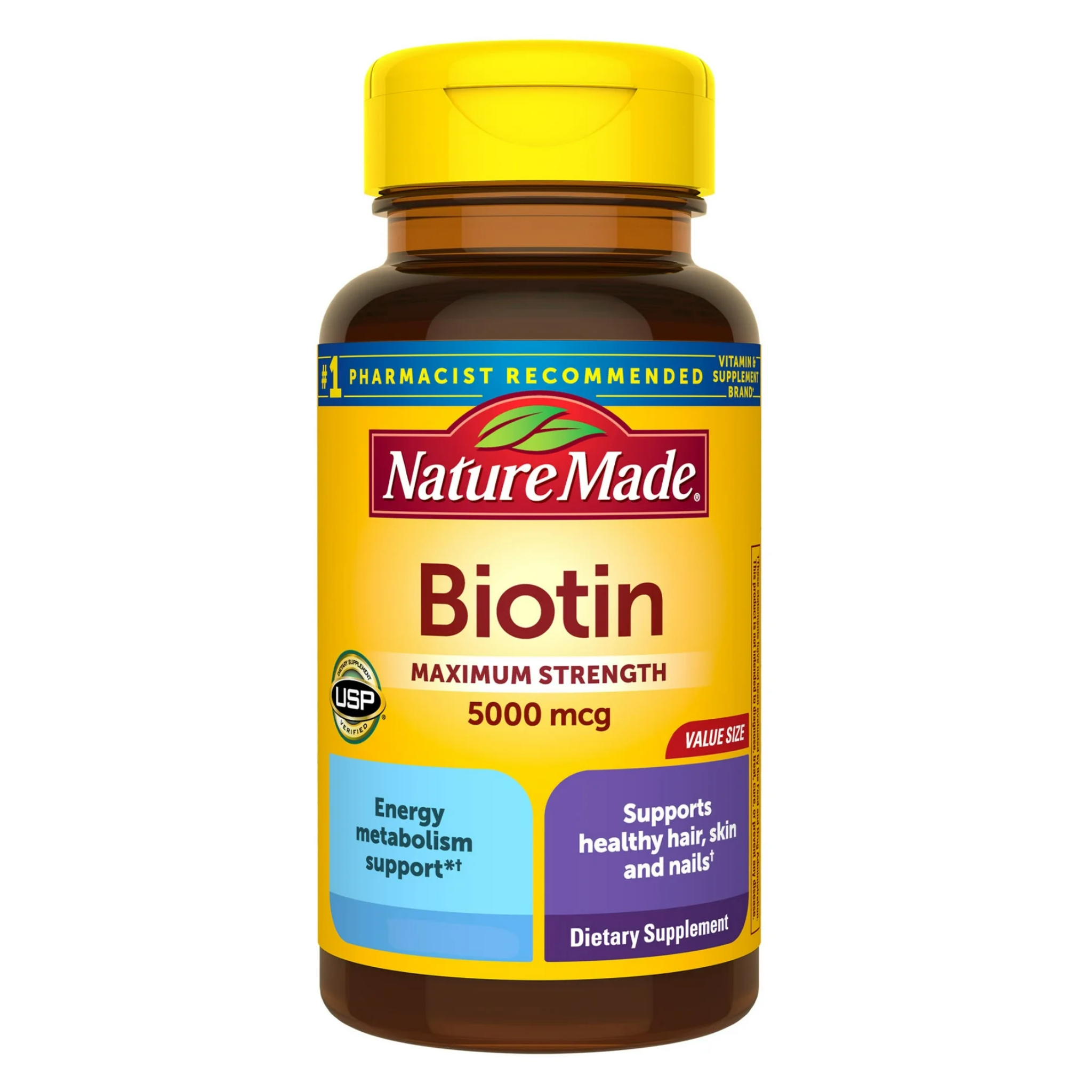 Nature Made, Maximum Strength Biotin Softgels, Promotes Healthy Hair, Skin & Nails, 5000 mcg, 120 Count