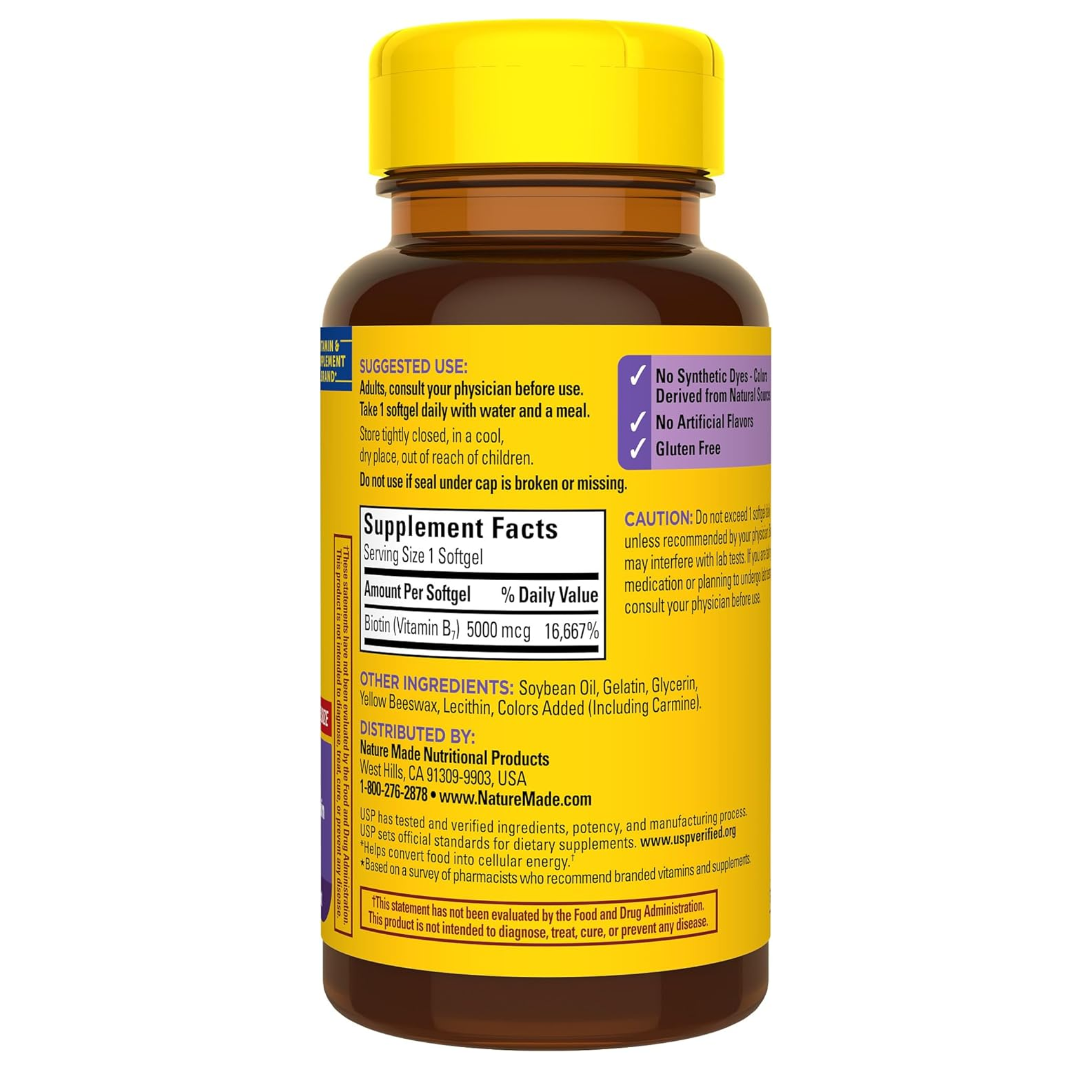 Nature Made, Maximum Strength Biotin Softgels, Promotes Healthy Hair, Skin & Nails, 5000 mcg, 120 Count