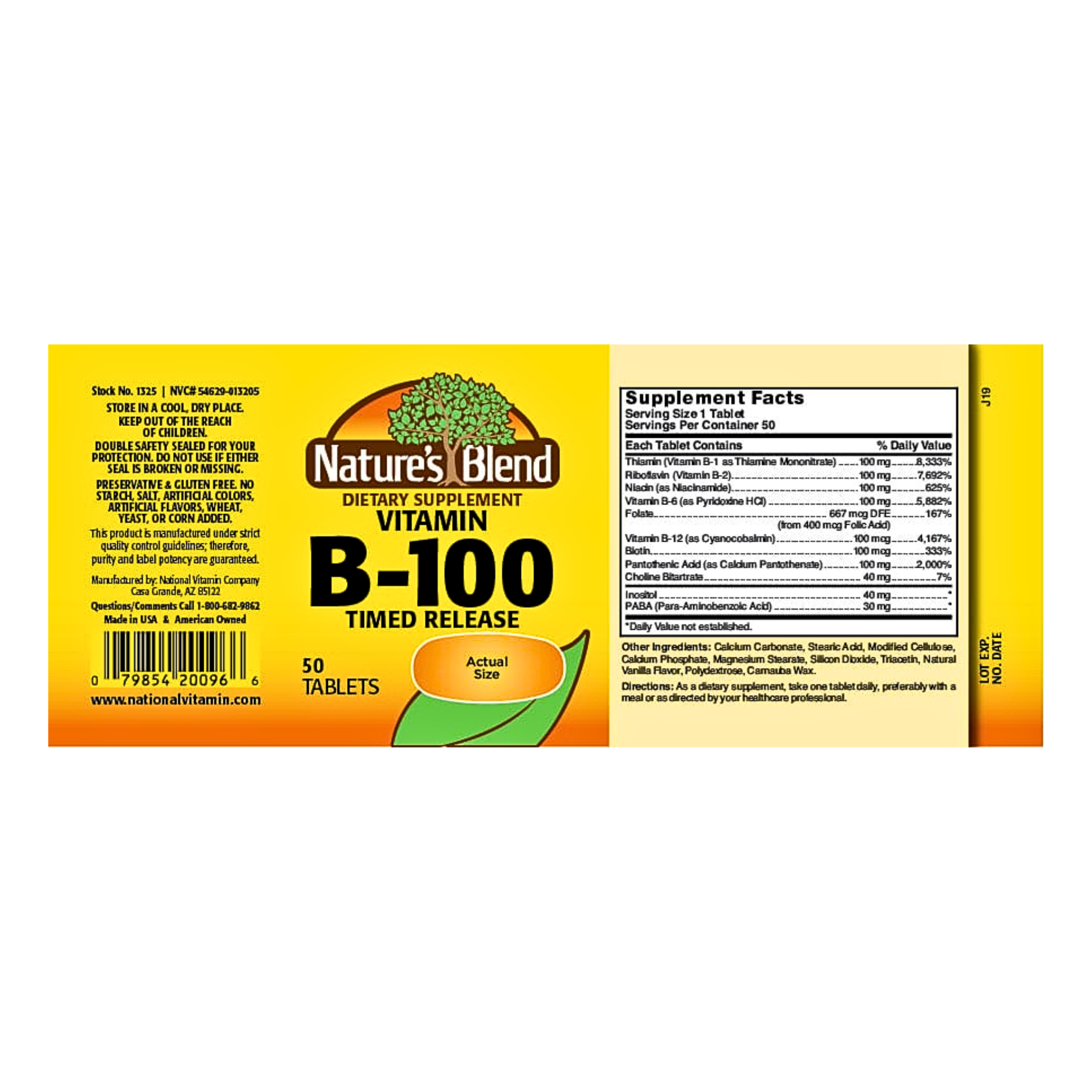 Nature's Blend, B-100 Complex, Timed Release for Energy and Immune Support, 50 Tablets - Pharmaful