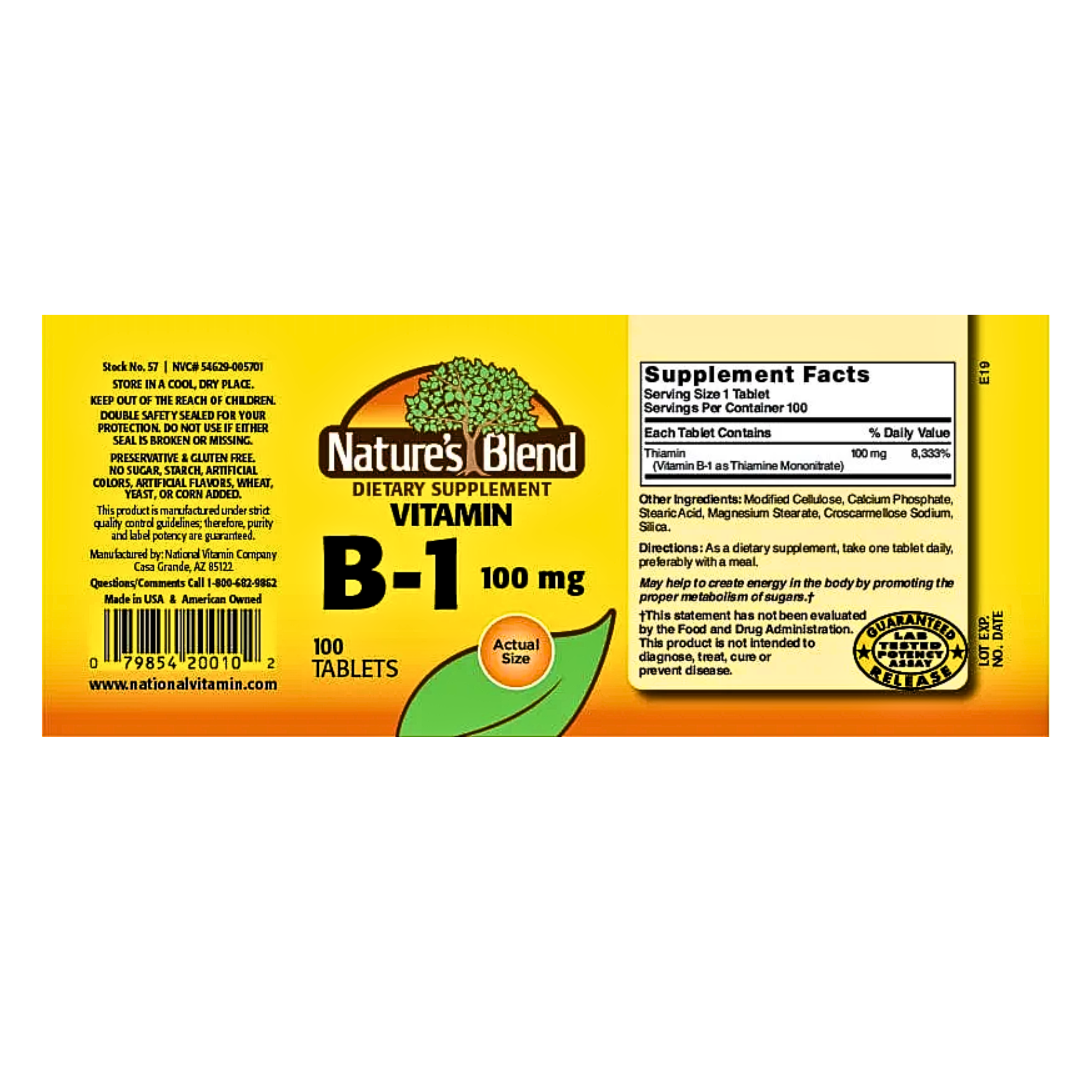 Nature's Blend, Vitamin B-1 Tablets, Supports Energy Metabolism, 100 mg, 100 Count - Pharmaful
