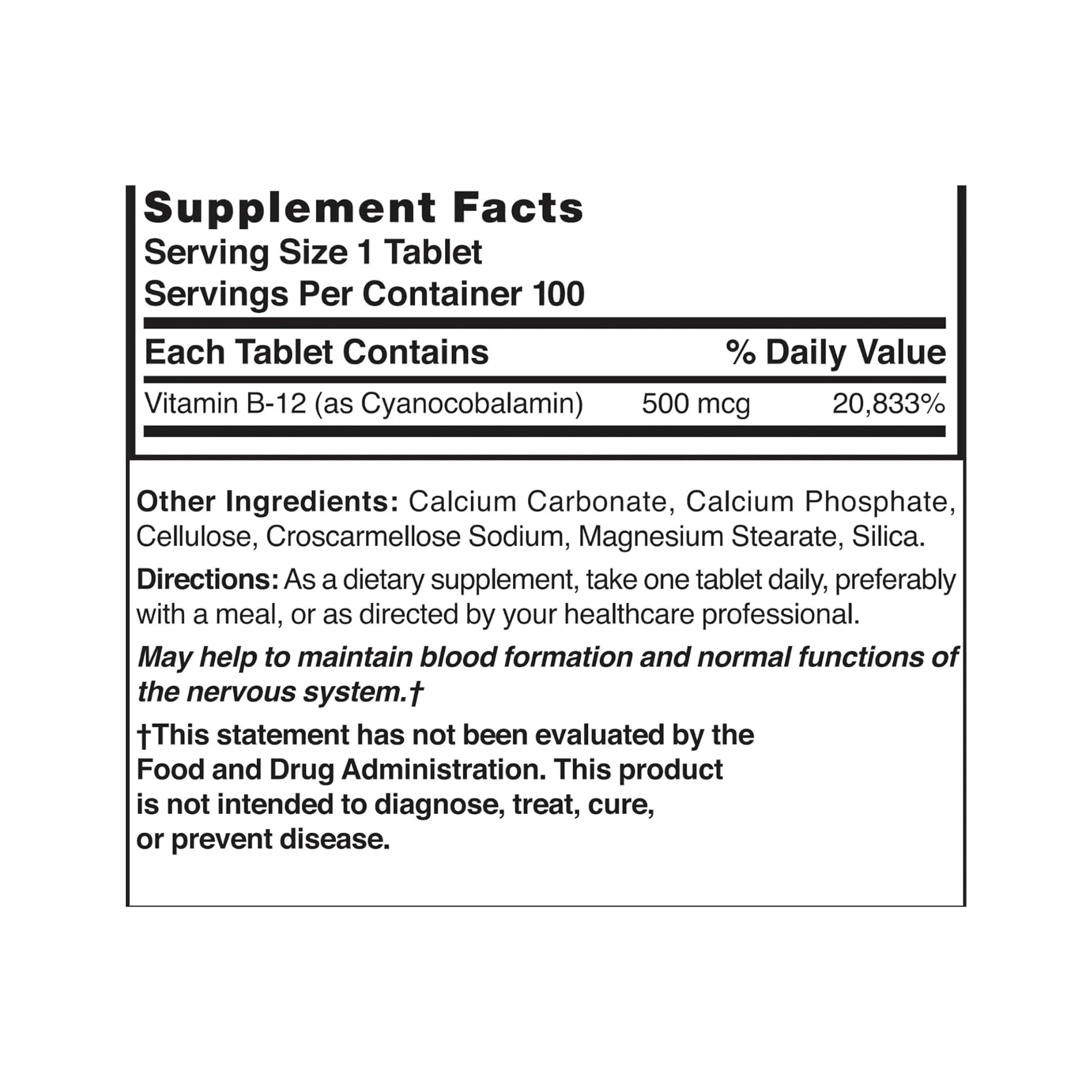Nature’s Blend, Vitamin B12 500 mcg Tablets, Energy & Metabolism Support, 100 Count - Pharmaful