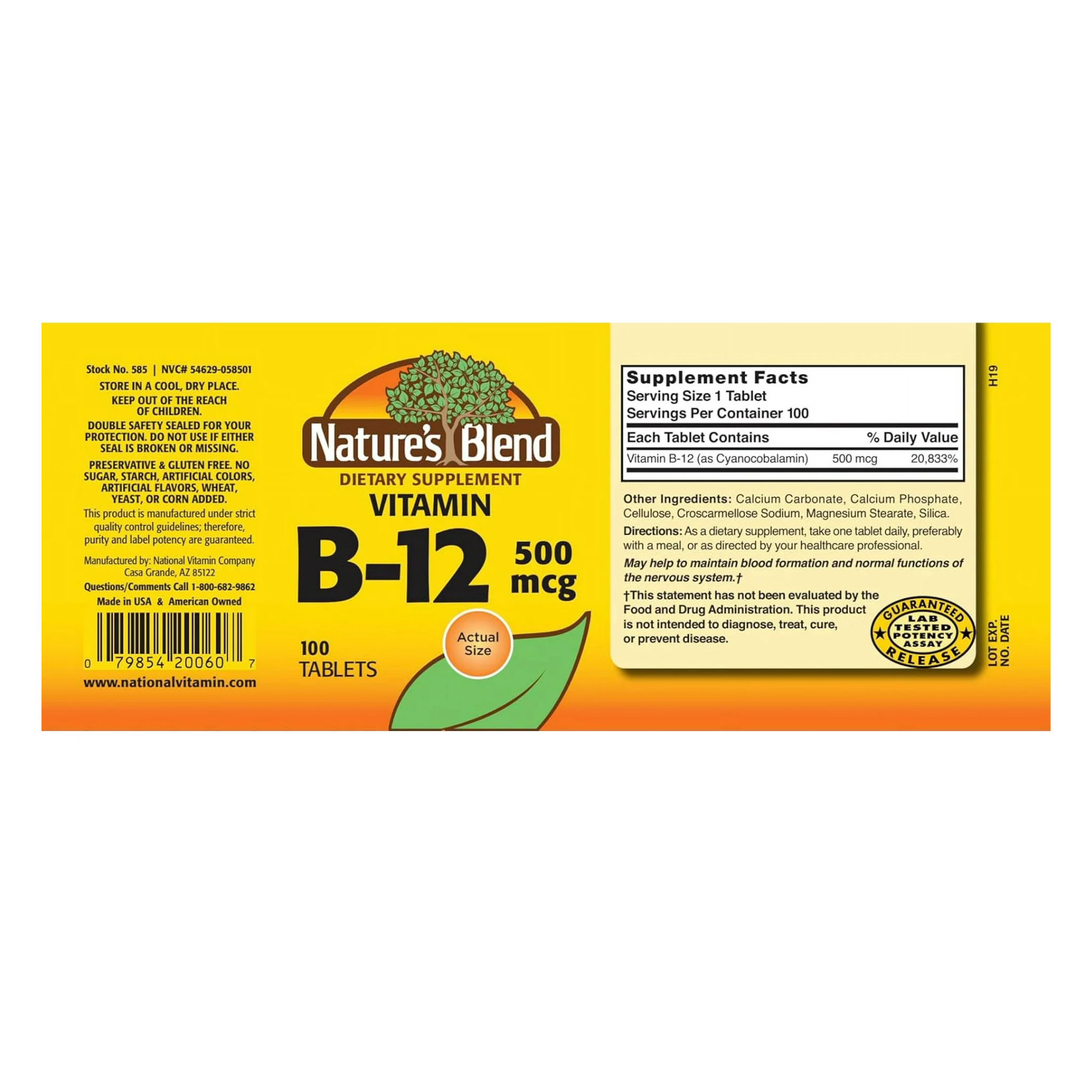 Nature’s Blend, Vitamin B12 500 mcg Tablets, Energy & Metabolism Support, 100 Count - Pharmaful