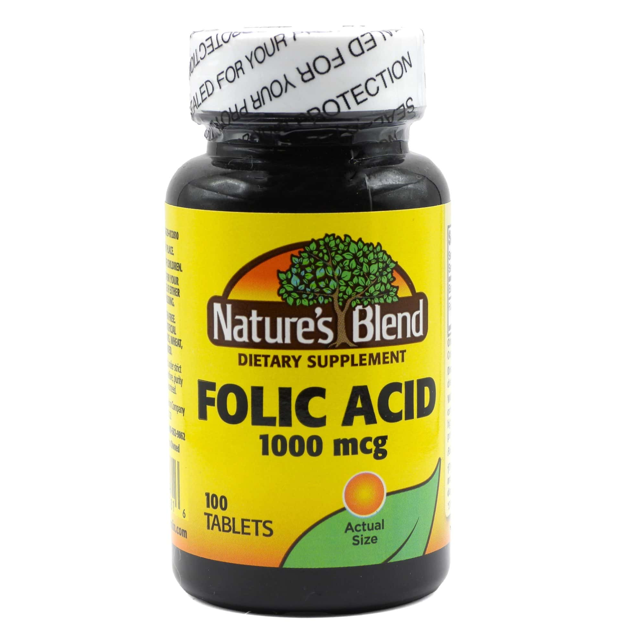 Nature's Blend, Folic Acid Tablets, 1000 mcg, Supports Prenatal Health & Cell Growth, 100 Count