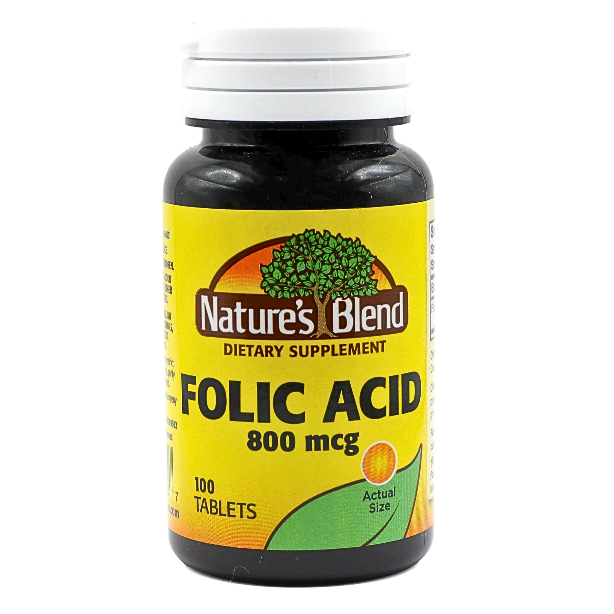 Nature's Blend, Folic Acid Tablets, 800 mcg, Supports Prenatal Health & Cell Growth, 100 Count