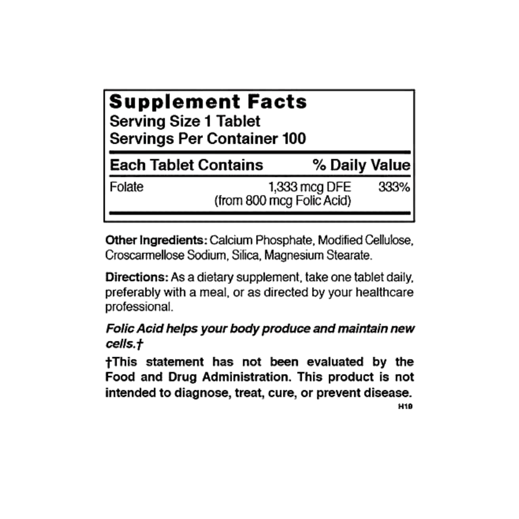 Nature's Blend, Folic Acid Tablets, 800 mcg, Supports Prenatal Health & Cell Growth, 100 Count