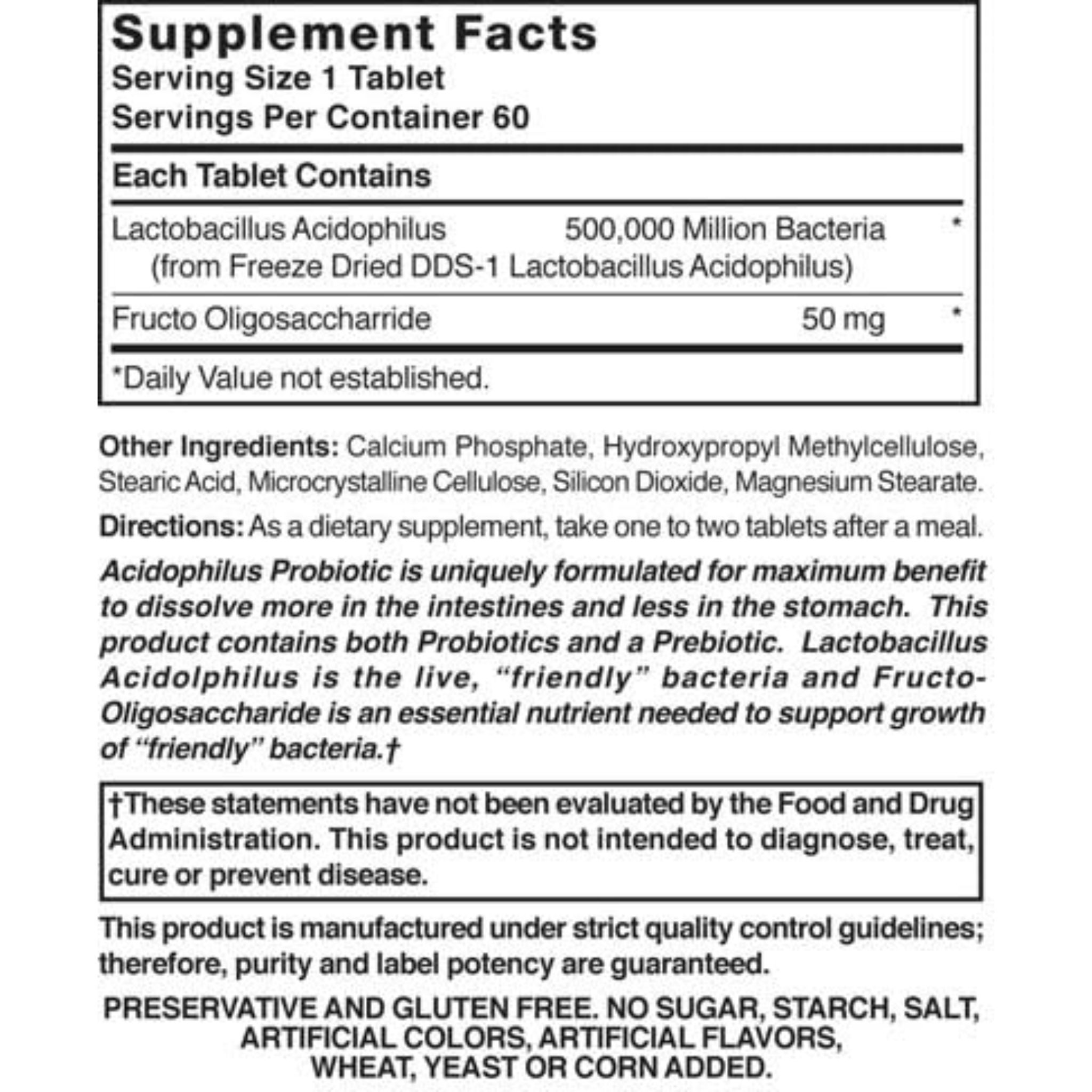 Nature's Blend, Acidophilus Probiotic, Digestive Health Support, Non-GMO & Gluten-Free, 60 Tablets
