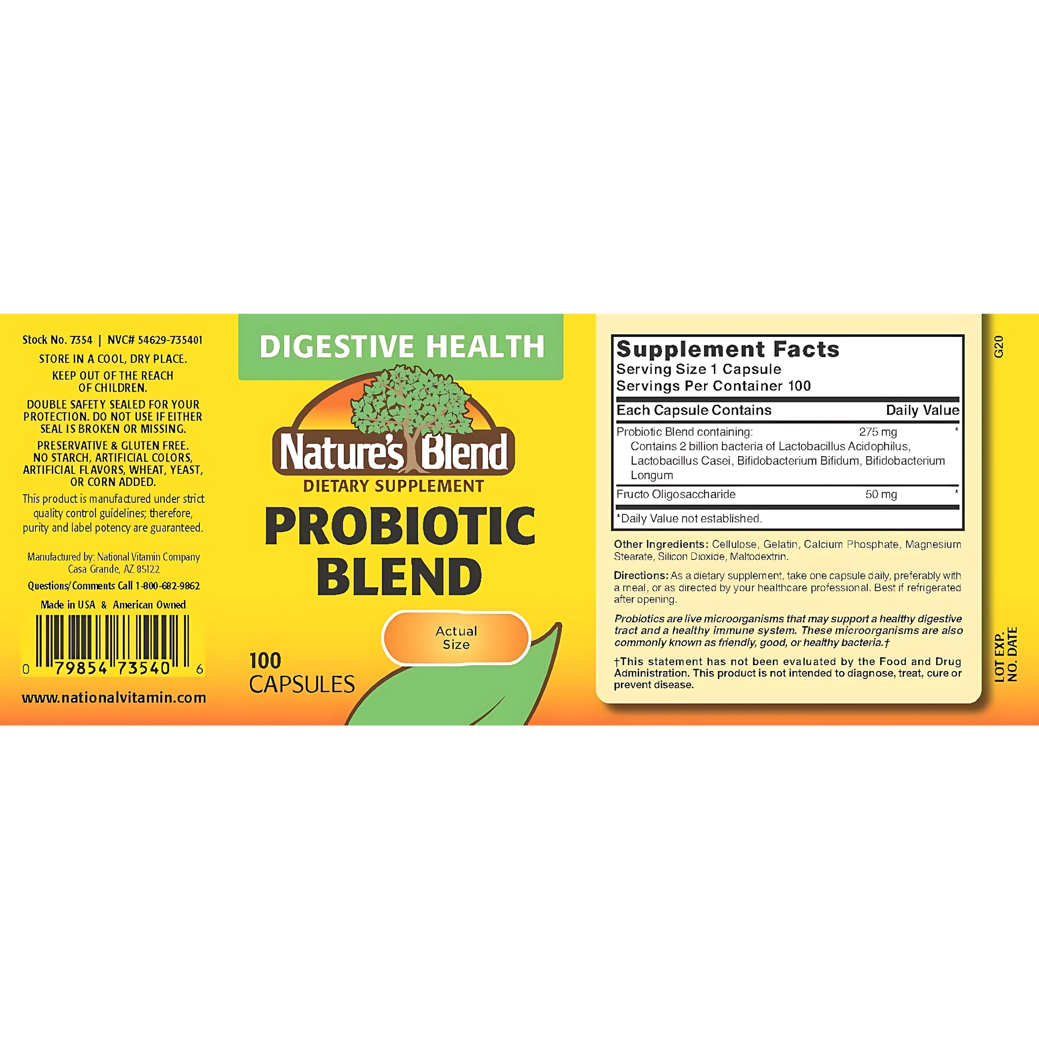 Nature's Blend, Probiotic Blend, 2 Million CFU, Digestive & Immune Support, 100 Capsules