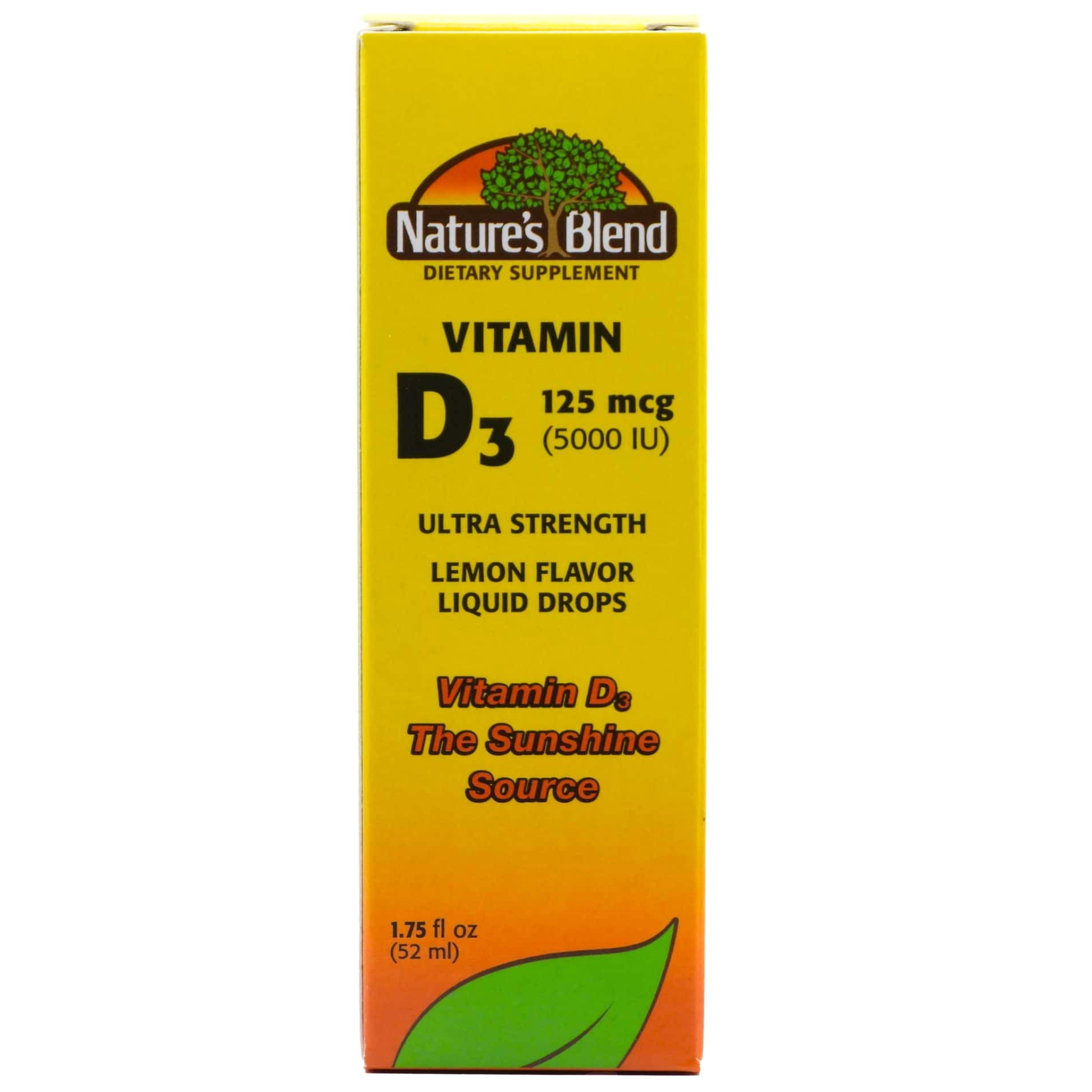 Nature’s Blend, Vitamin D3 125 mcg (5000 IU) Drops, Lemon Flavor for Immune Support and Bone Health, 1.75 oz