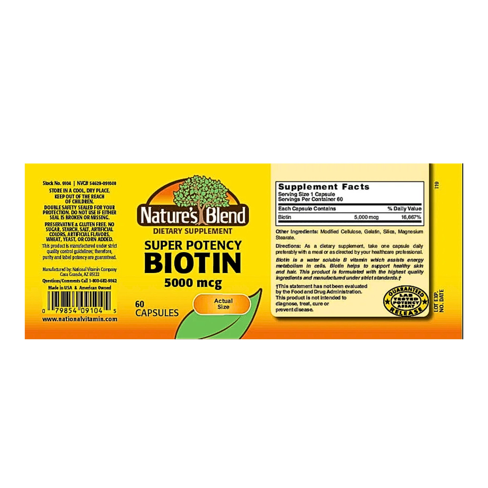 Nature's Blend, Biotin Capsules, 5000 mcg, Supports Healthy Hair, Skin & Nails, 60 Count