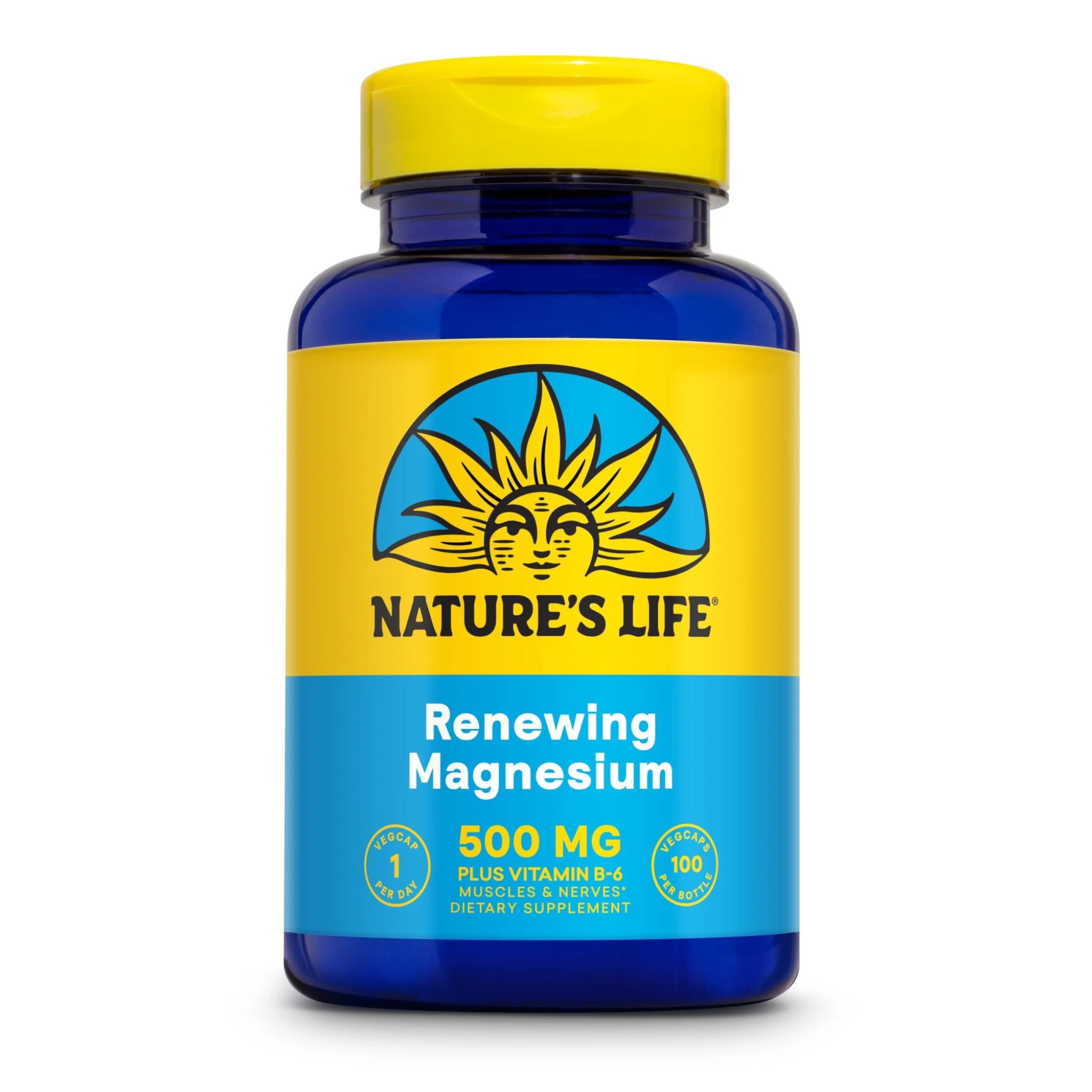 Nature's Life, Magnesium Renewal 500 mg, Magnesium Citrate, Magnesium Malate, Magnesium Oxide, with Vitamin B-6, Supports Muscle and Nerve Function, 100 Vegetarian Capsules (Pack of 6)