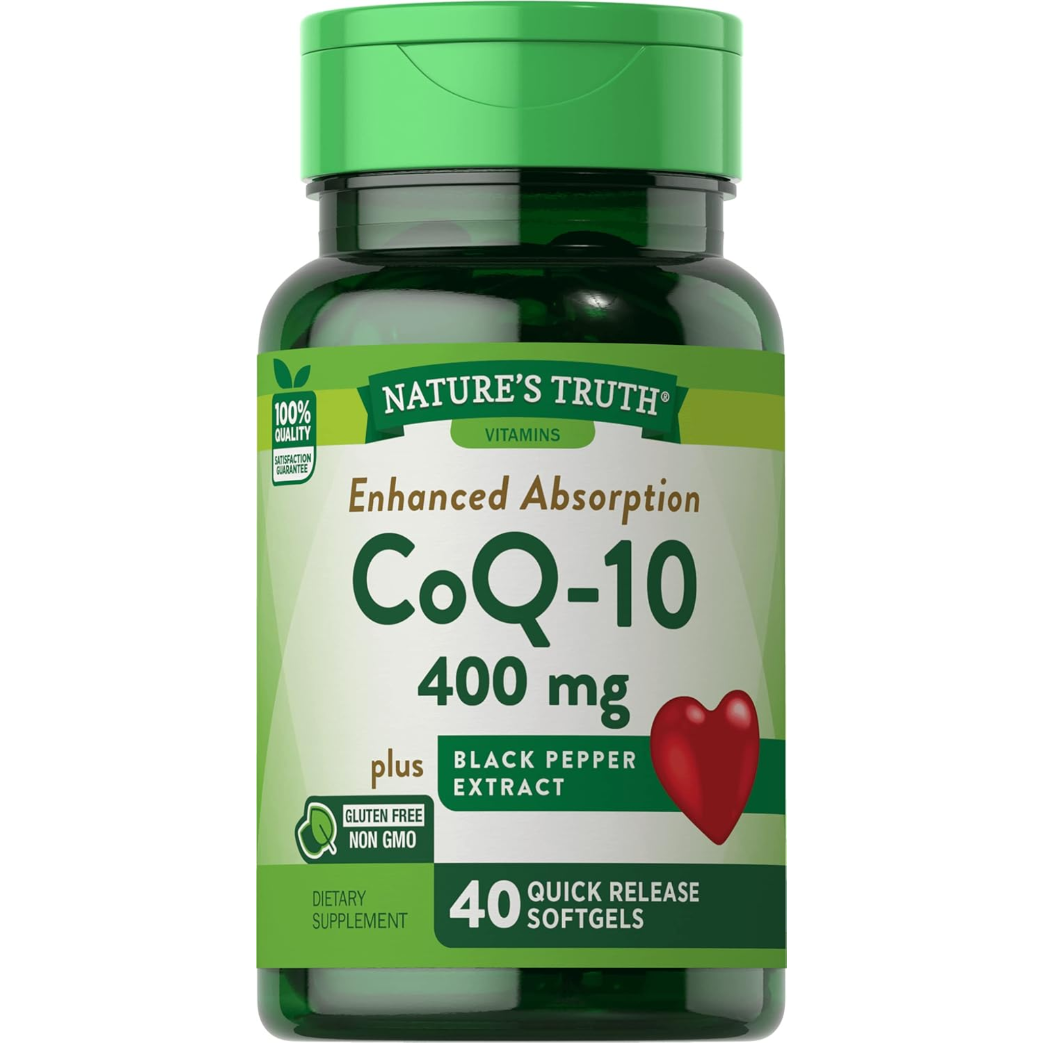 Nature's Truth, CoQ10 400mg Plus Black Pepper Extract for Enhanced Absorption, Antioxidant Support, 40 Softgels