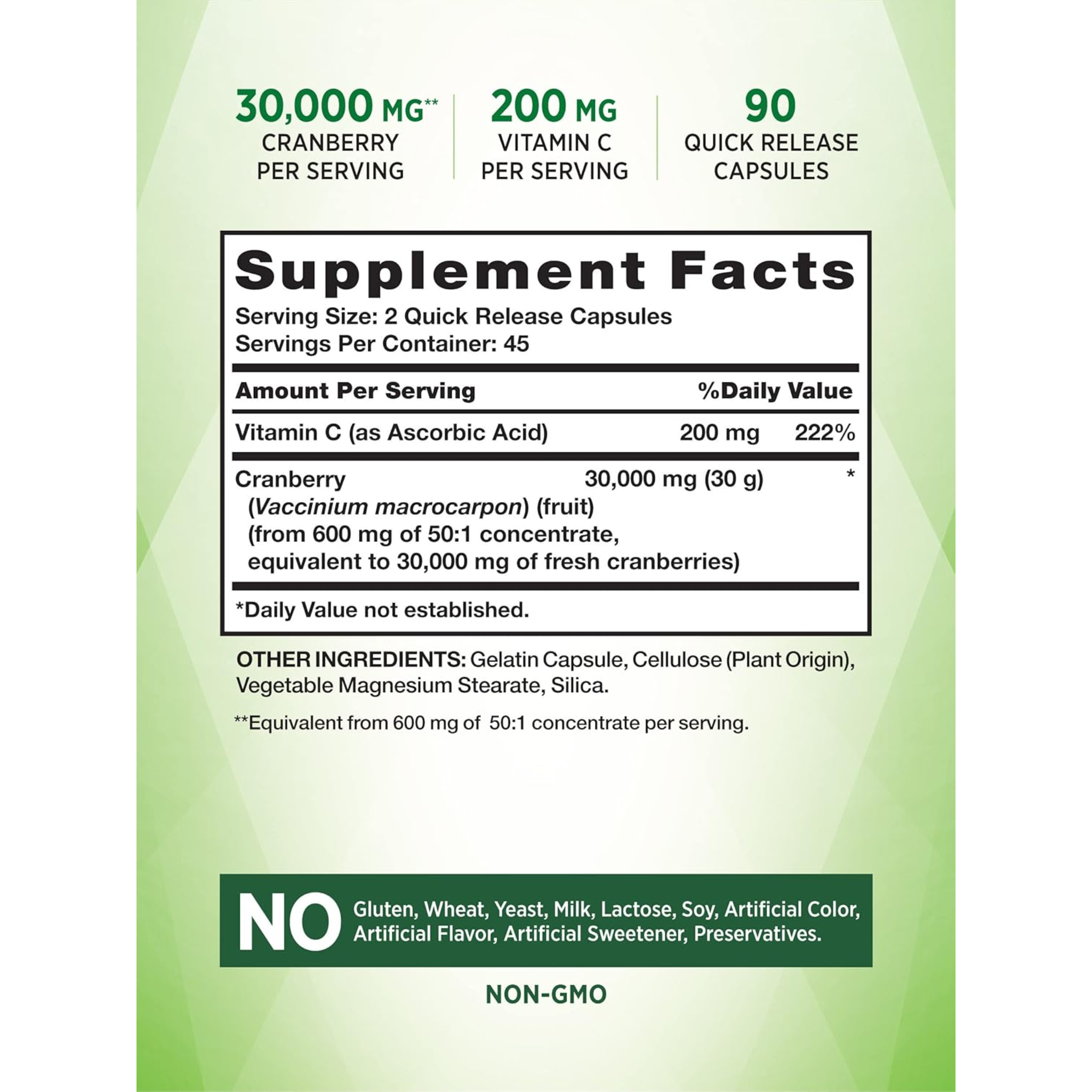 Nature's Truth, Cranberry Concentrate 30,000mg Plus Vitamin C, Non-GMO & Gluten-Free Supplement, Triple Strength Support, 90 Capsules