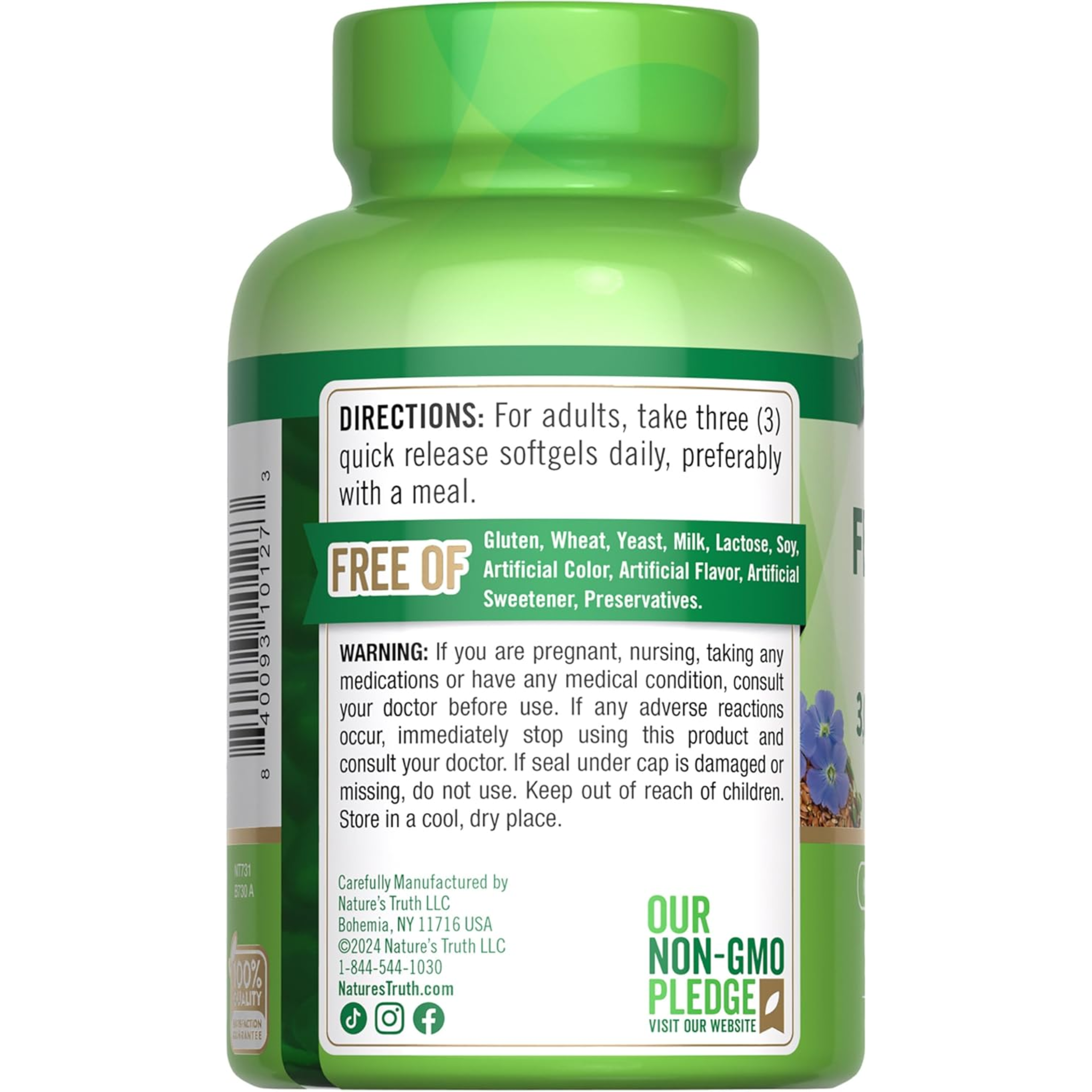 Nature's Truth, Flaxseed Oil Softgels, Cold Pressed for Heart and Digestive Health, Non-GMO & Gluten-Free, 90 Count
