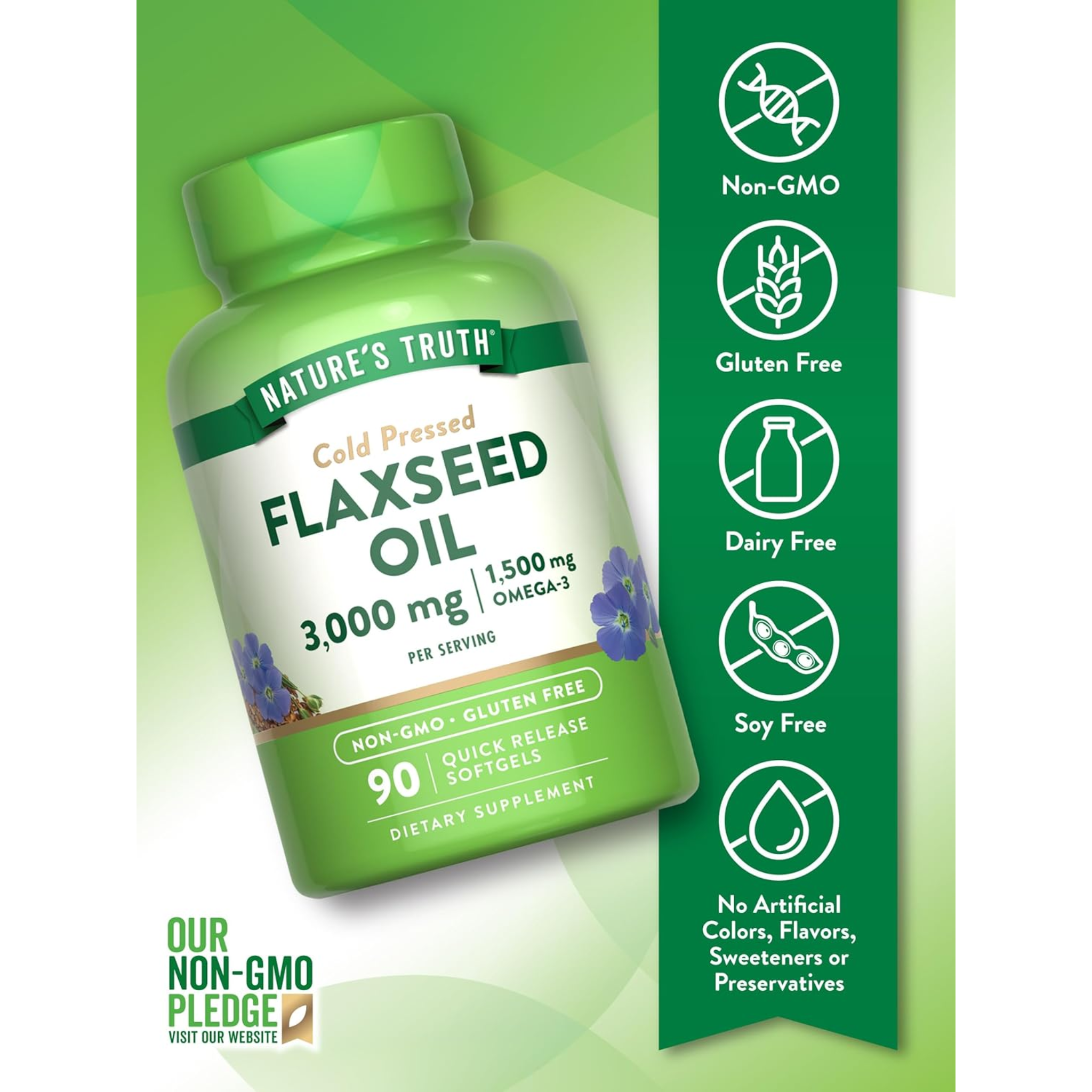 Nature's Truth, Flaxseed Oil Softgels, Cold Pressed for Heart and Digestive Health, Non-GMO & Gluten-Free, 90 Count