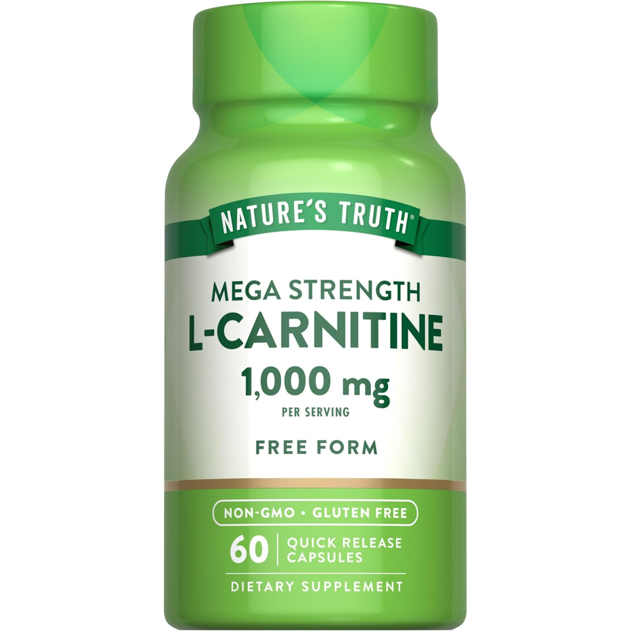 Nature's Truth, L-Carnitine 1000mg, Mega Strength, Free Form, Non-GMO & Gluten-Free, 60 Capsules