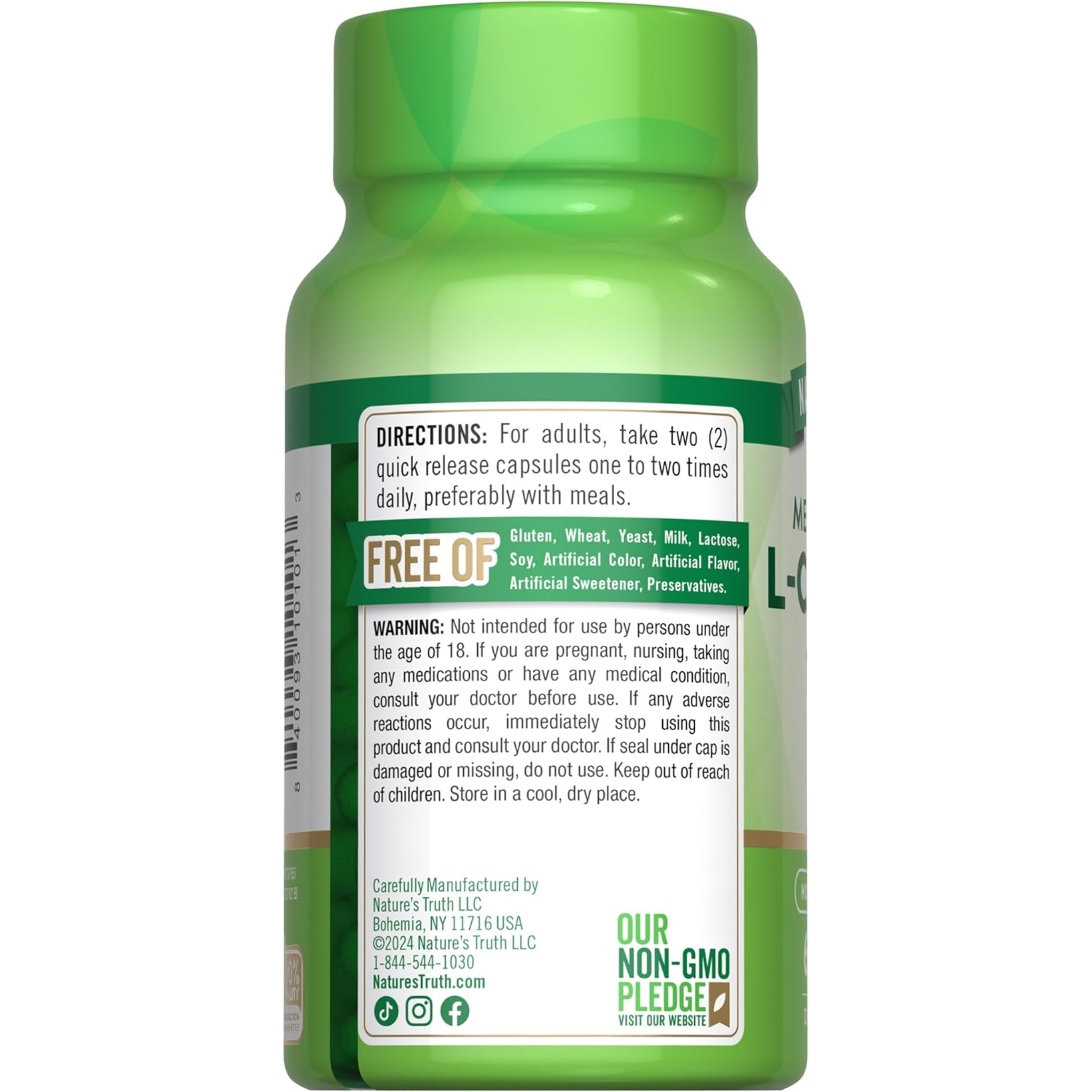 Nature's Truth, L-Carnitine 1000mg, Mega Strength, Free Form, Non-GMO & Gluten-Free, 60 Capsules