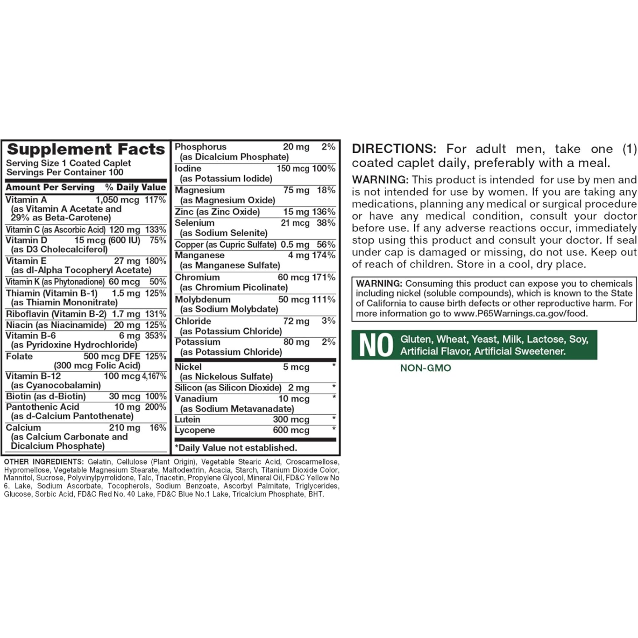 Nature's Truth, Men's 50+ Multivitamin, With Vitamins A, C, E, B6 & B12, Non-GMO & Gluten-Free, 100 Count - Pharmaful