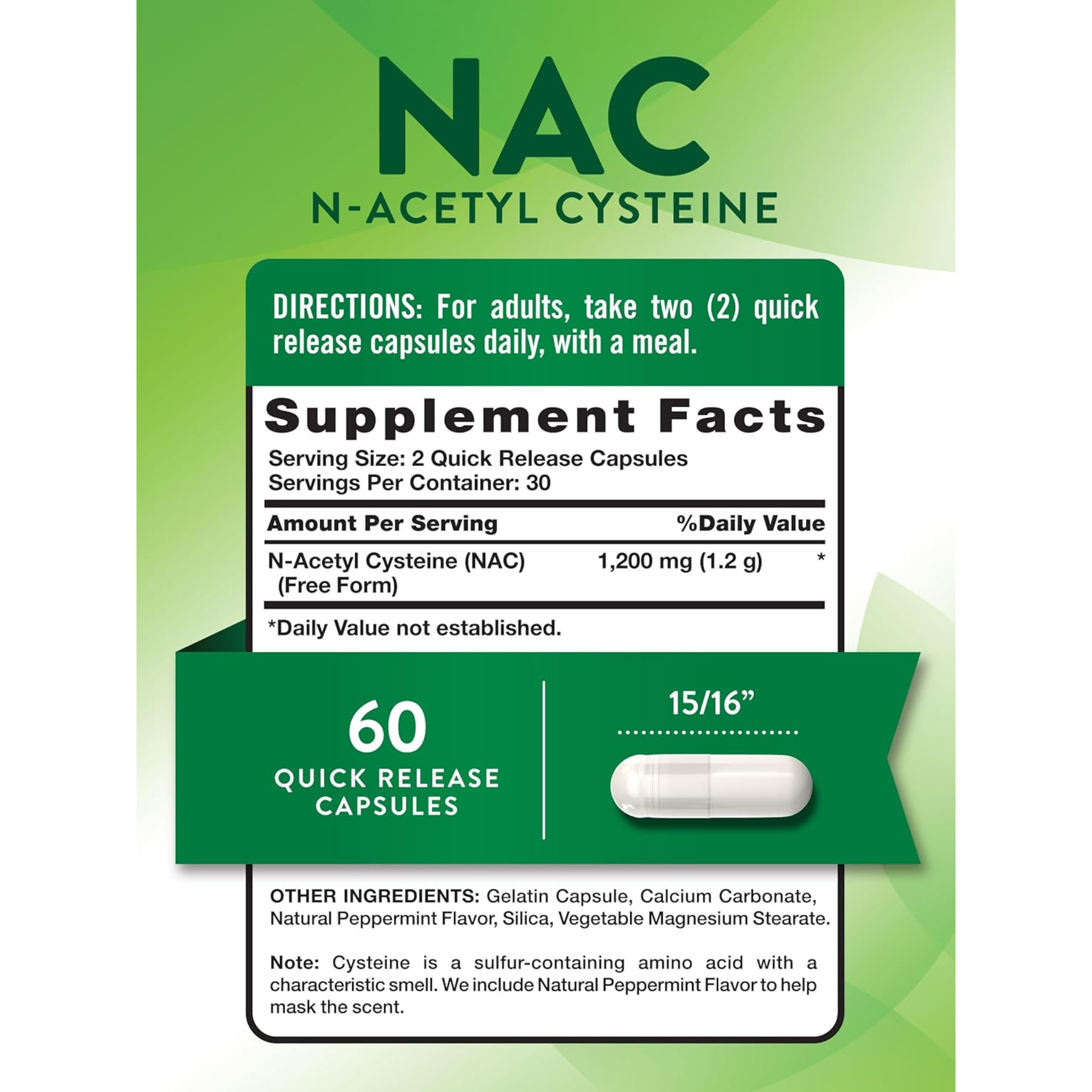 Nature's Truth, NAC Supplement 1200mg, N-Acetyl Cysteine, Free Form Amino Acid, Non-GMO & Gluten-Free, 60 Capsules