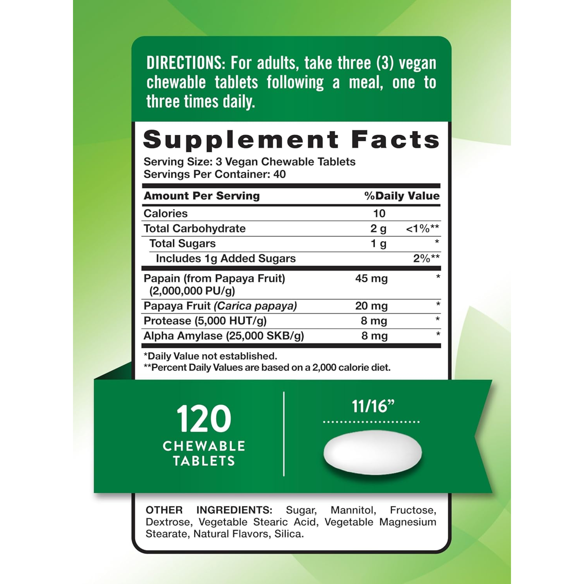 Nature's Truth, Papaya Enzyme Chewable Tablets, Digestive Support, Natural Tropical Flavor, Vegan & Non-GMO, 120 Count