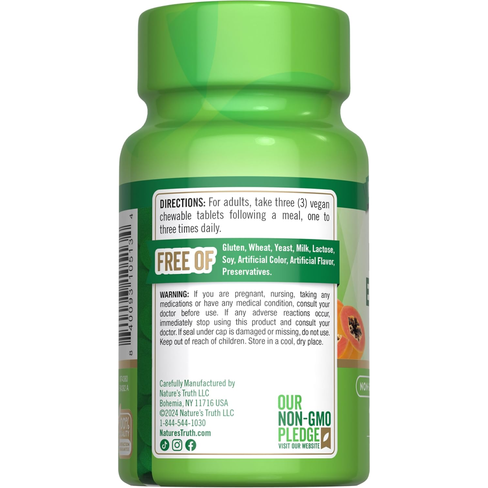 Nature's Truth, Papaya Enzyme Chewable Tablets, Digestive Support, Natural Tropical Flavor, Vegan & Non-GMO, 120 Count