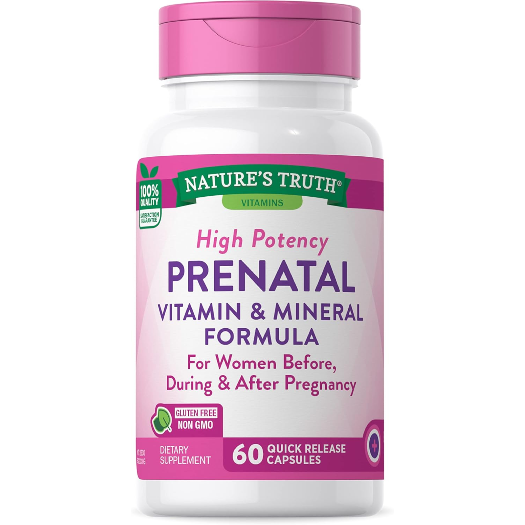 Nature's Truth, Prenatal Vitamins with Folic Acid, Non-GMO & Gluten-Free Supplement for Expecting Mothers, 60 Capsules