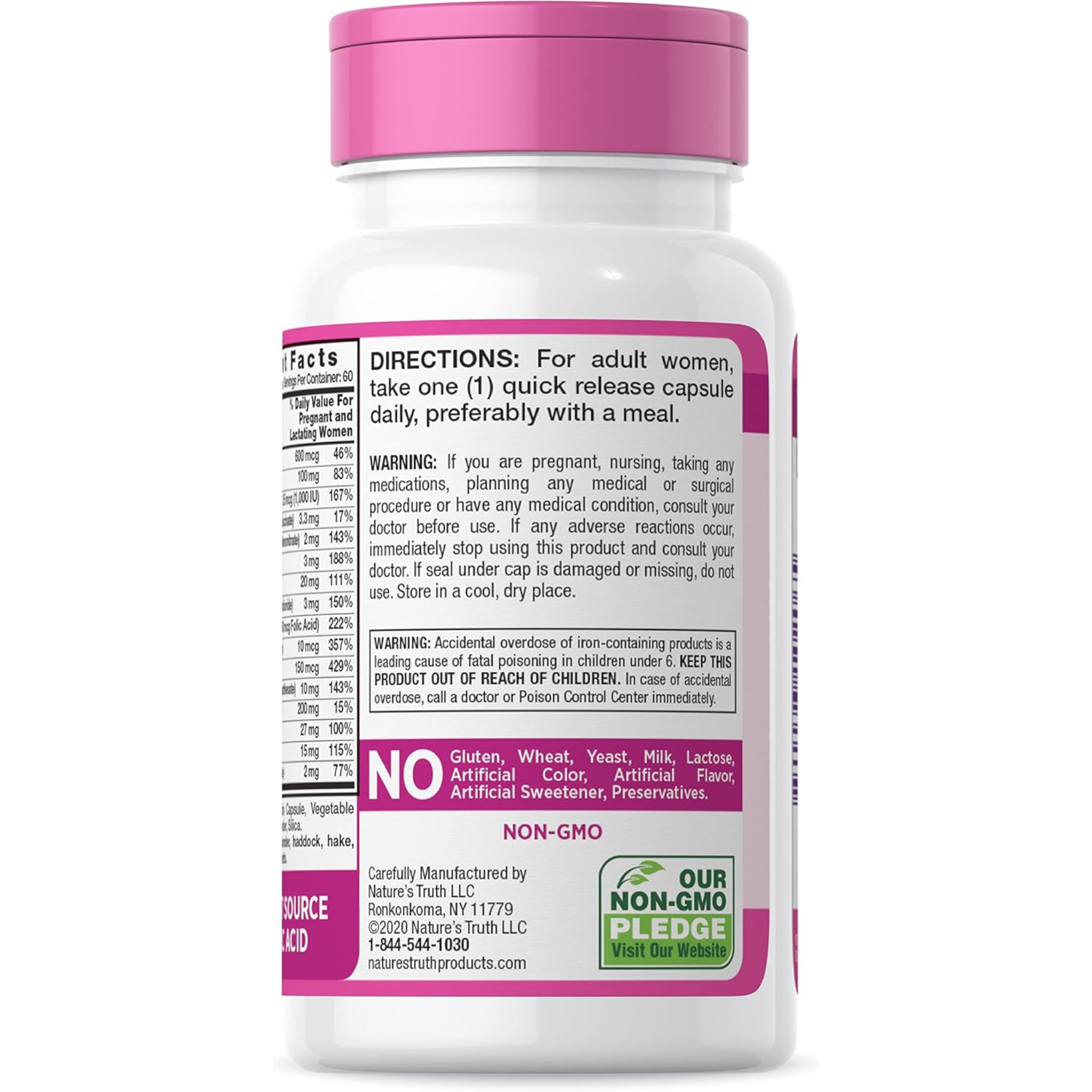 Nature's Truth, Prenatal Vitamins with Folic Acid, Non-GMO & Gluten-Free Supplement for Expecting Mothers, 60 Capsules