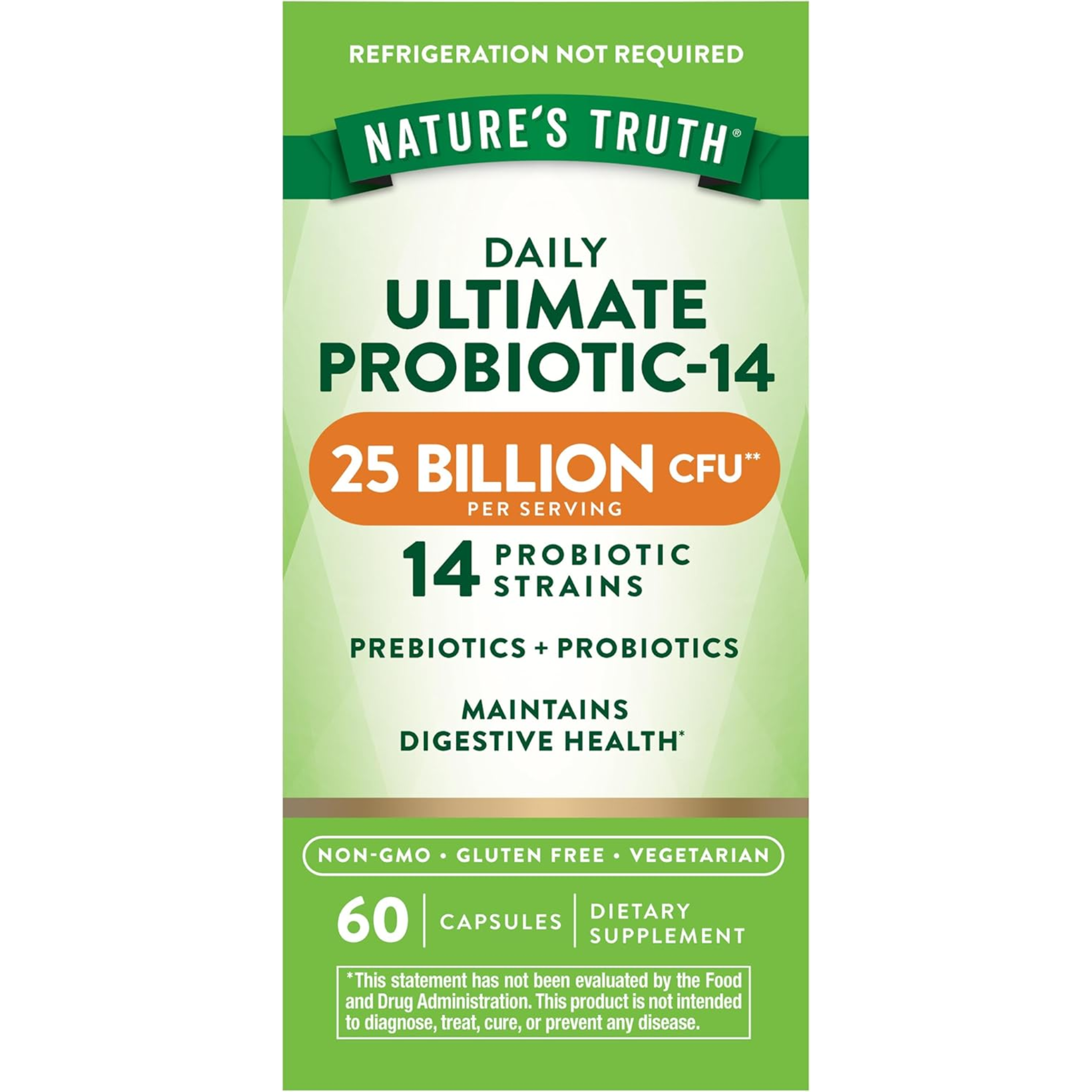Nature's Truth, Probiotics for Men and Women, 25 Billion CFU, 14 Strains for Digestive Health, Non-GMO & Gluten-Free, 60 Capsules
